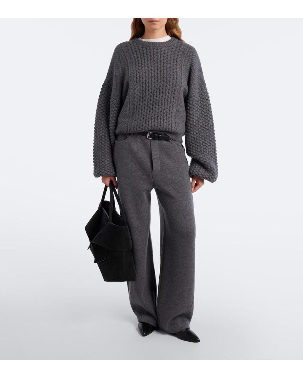 Lisa Yang Gray Clothilde Cable-Knit Cashmere Sweater