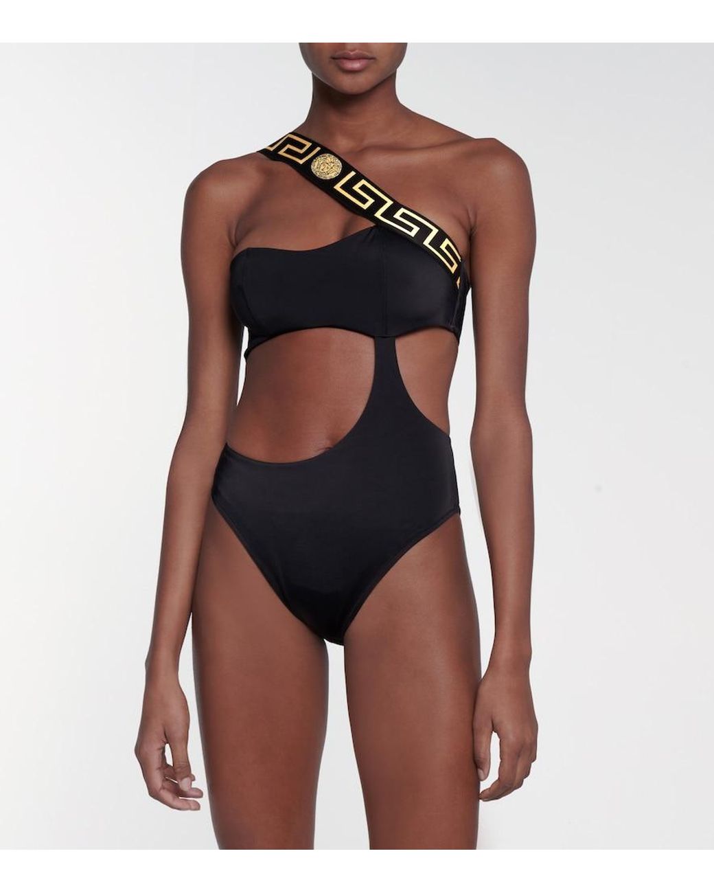Versace Black Badeanzug Mit Asymmetrischer Schulterpartie Und Cut-outs