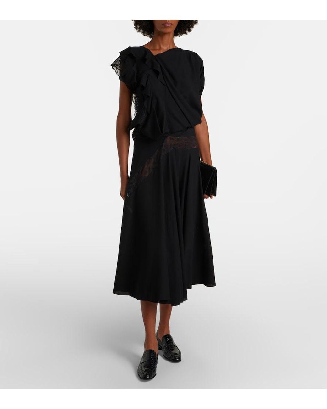 Junya Watanabe Black Asymmetric Lace-Trimmed Midi Dress