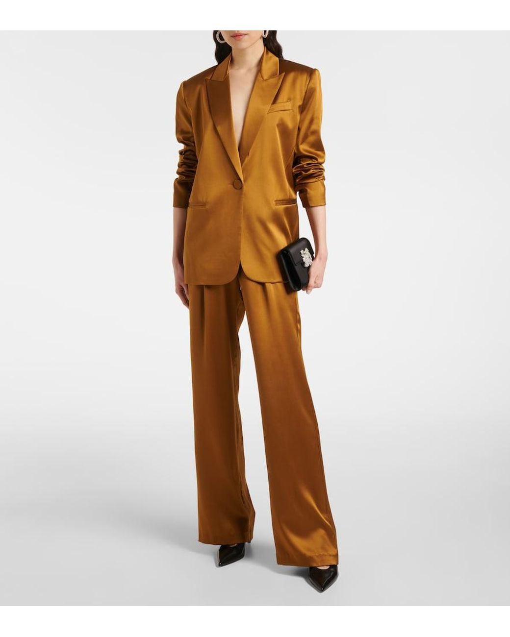 The Sei Brown High-Rise Silk Satin Wide-Leg Pants