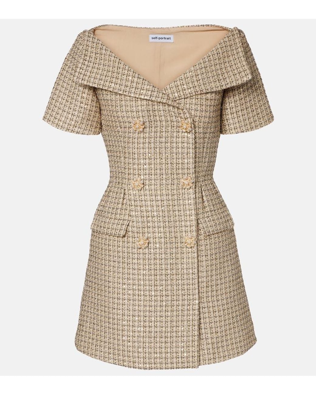 Self-Portrait Natural Off-Shoulder Boucle Minidress
