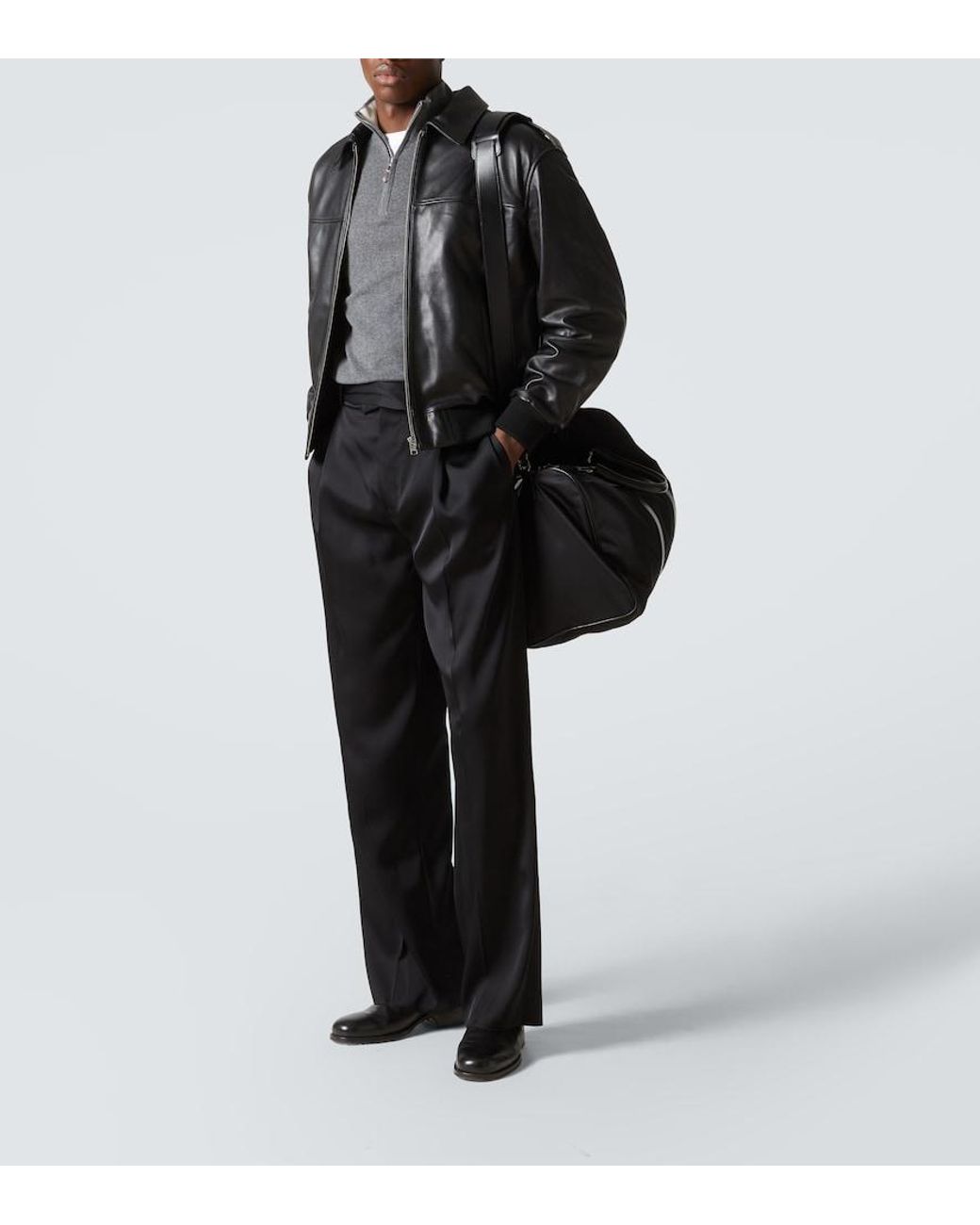 Kiton Black Leather-Trimmed Duffel Bag for men