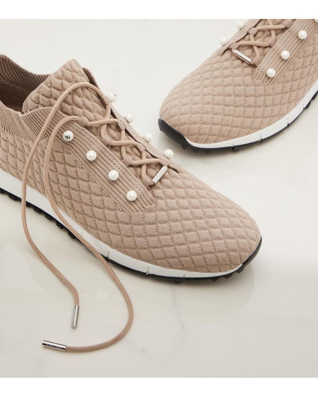Jimmy Choo Natural Veles Faux Pearls Embellished Sneakers