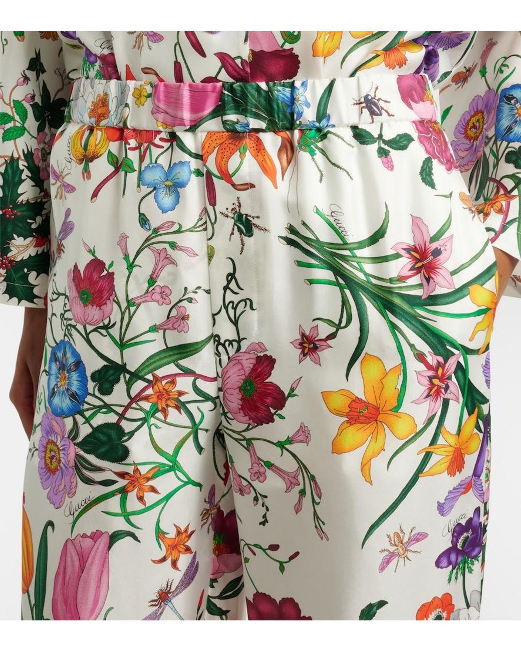 Gucci White Flora Silk Twill Palazzo Pants