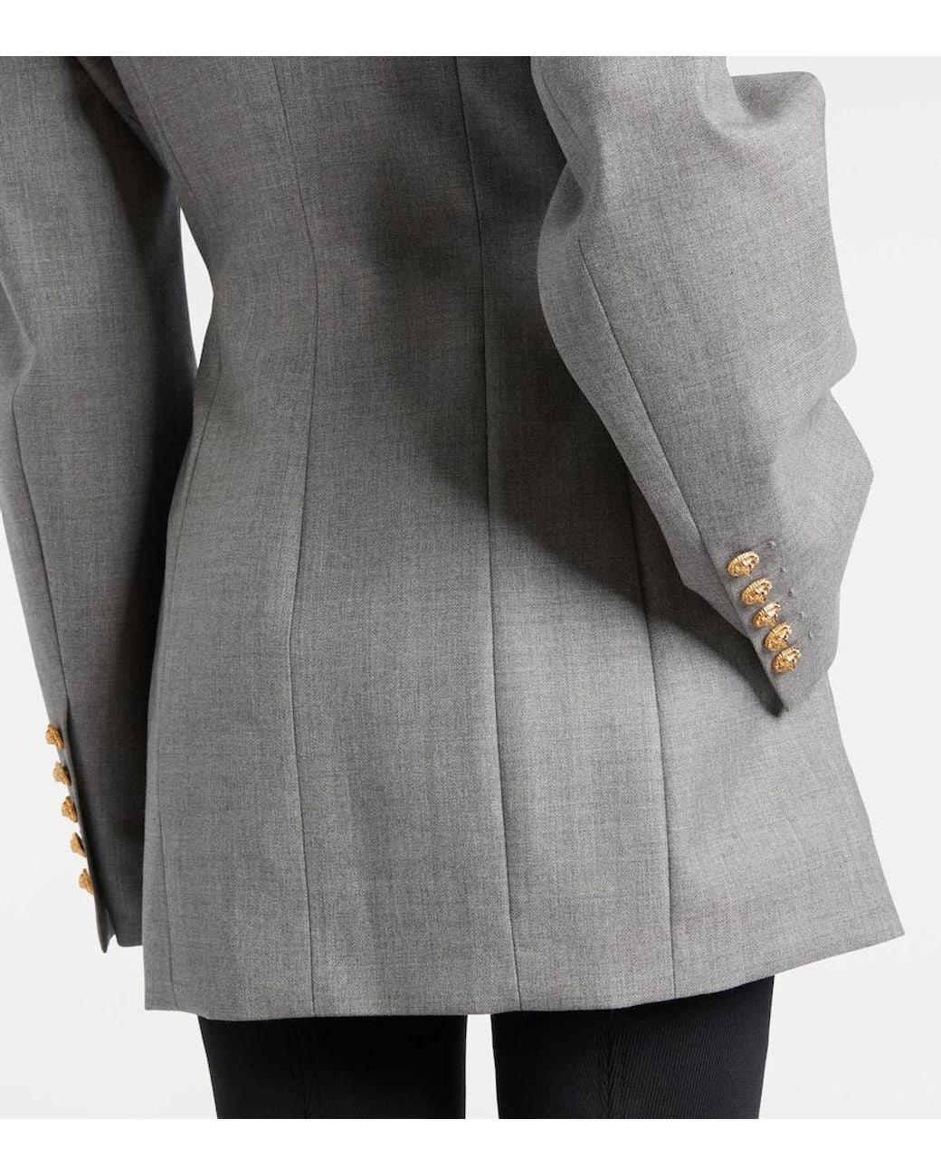 Balmain Gray Draped Virgin Wool Blazer Dress