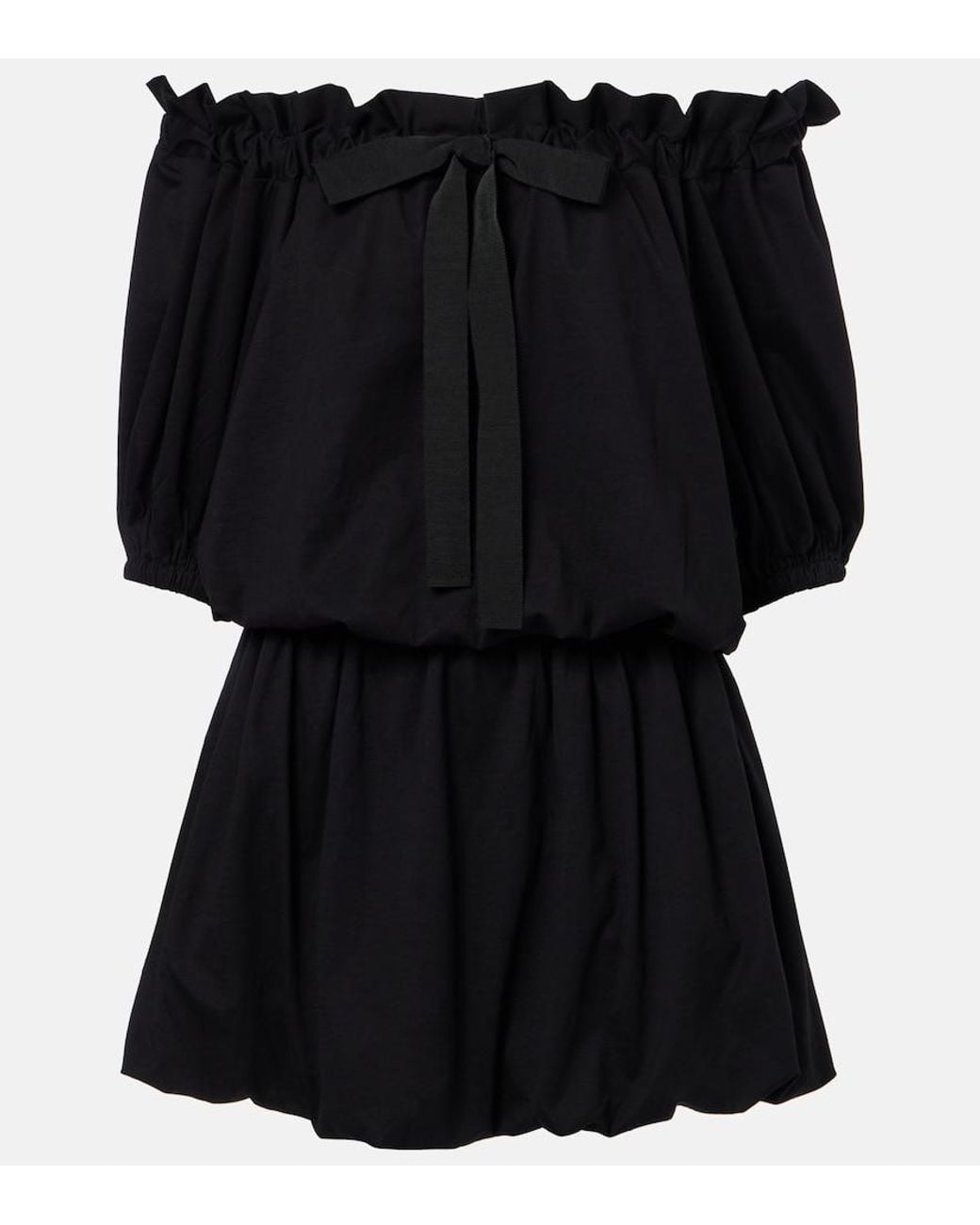 Patou Black Tie-Neck Cotton Faille Minidress