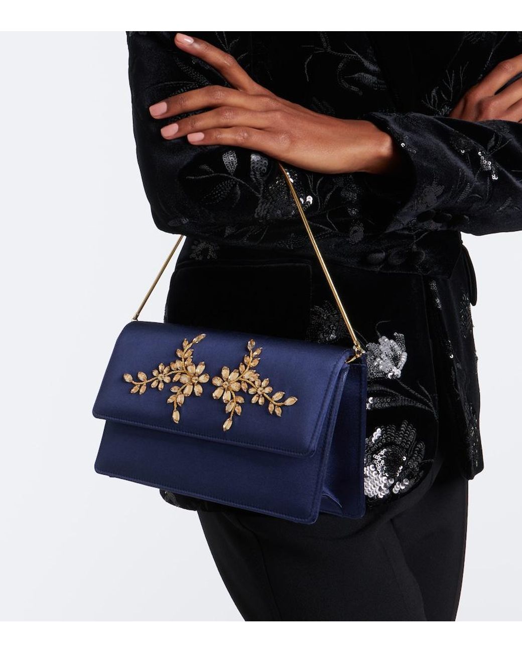 Manolo Blahnik Blue Capripla Embellished Satin Clutch