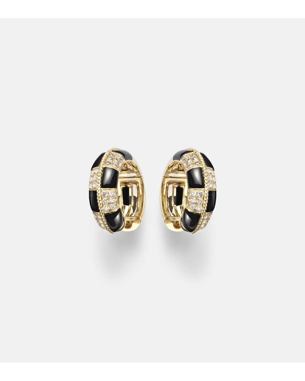 Yvonne Léon White Mini 9Kt Earrings With Diamonds And Onyx