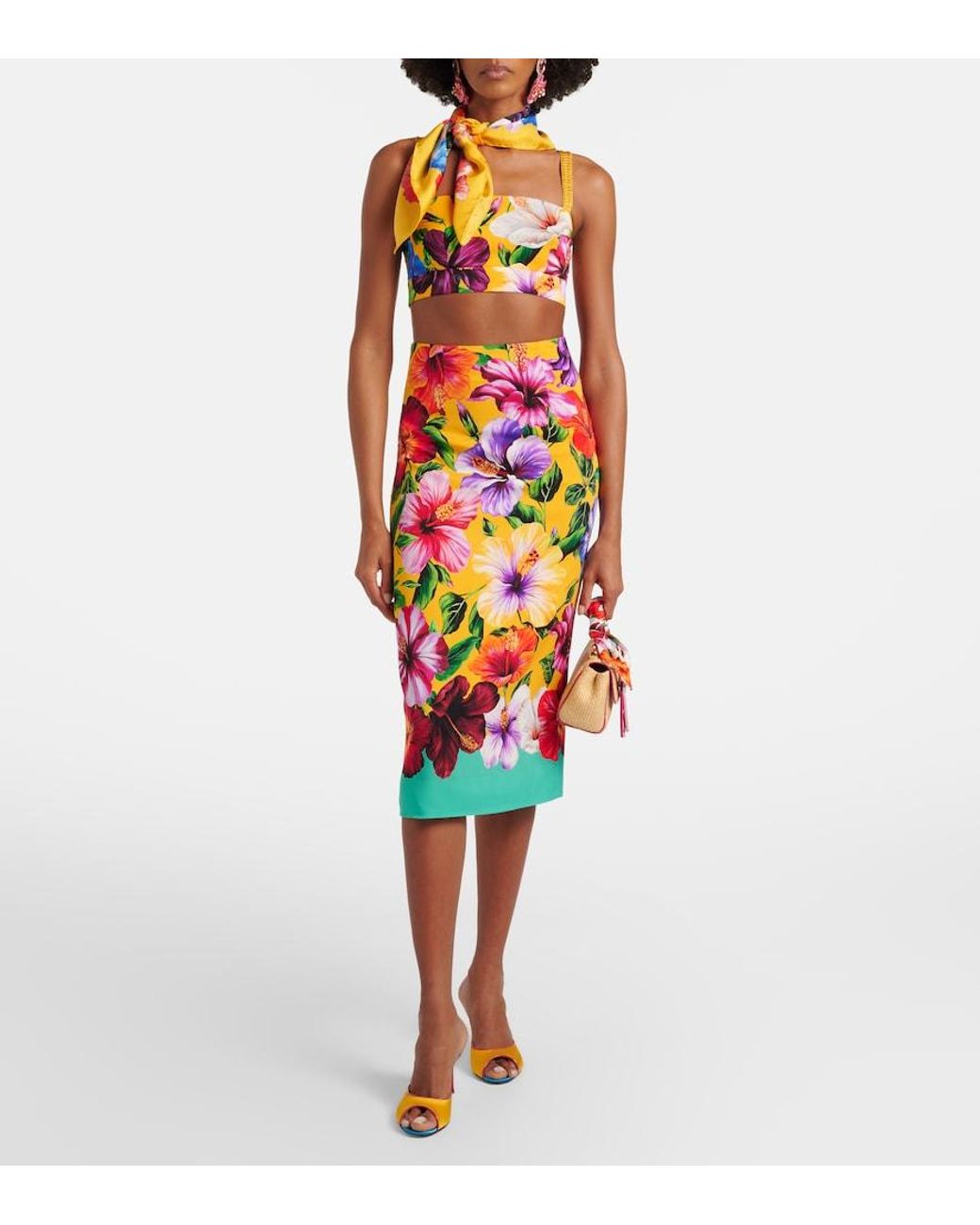 Dolce & Gabbana White Floral Silk-Blend Pencil Skirt