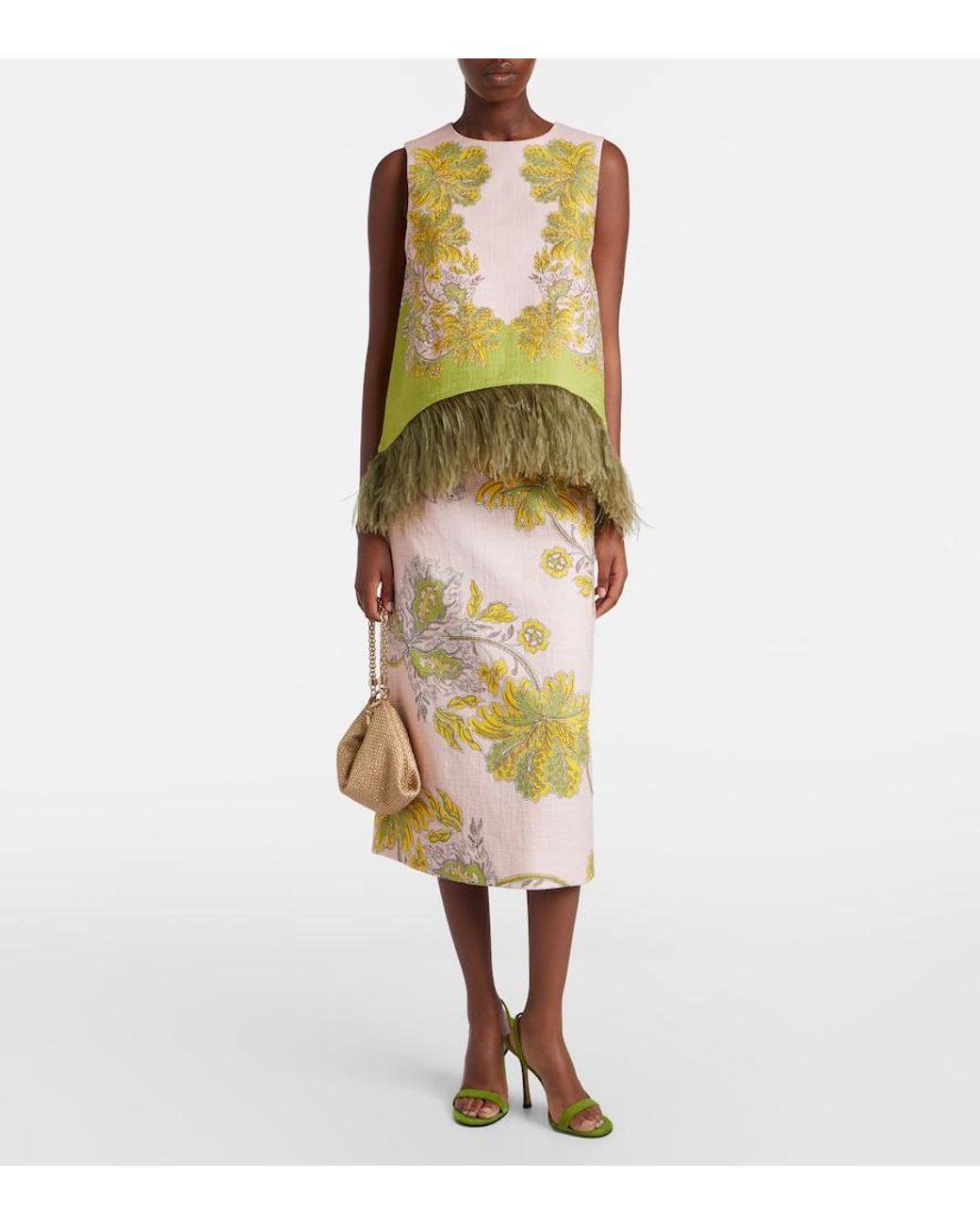 LaDoubleJ Yellow La Scala Feather-Trimmed Cotton Top
