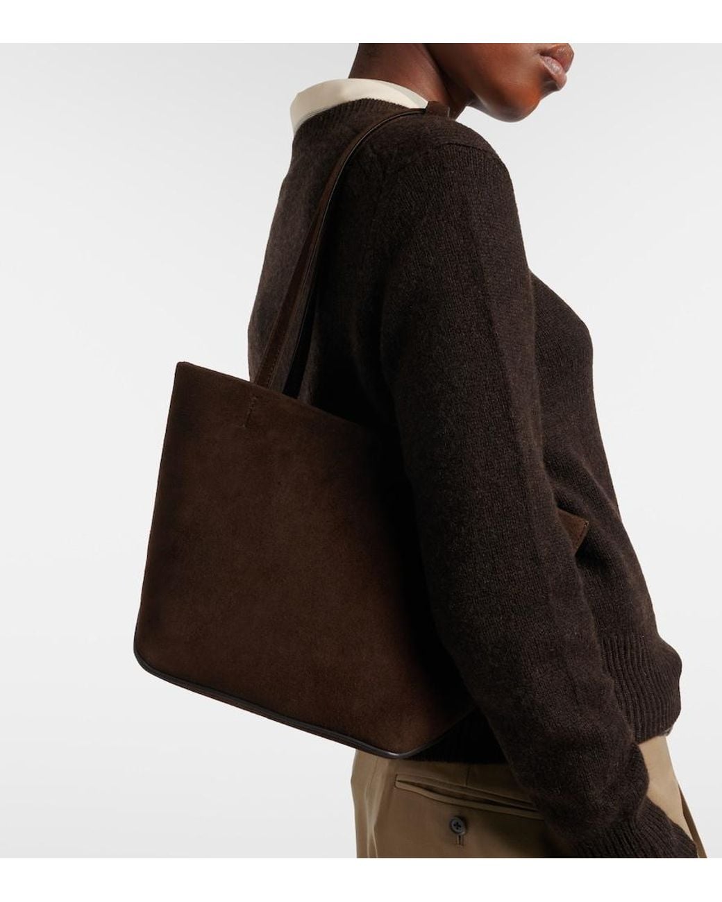The Row Brown Park Edge Medium Suede Tote Bag