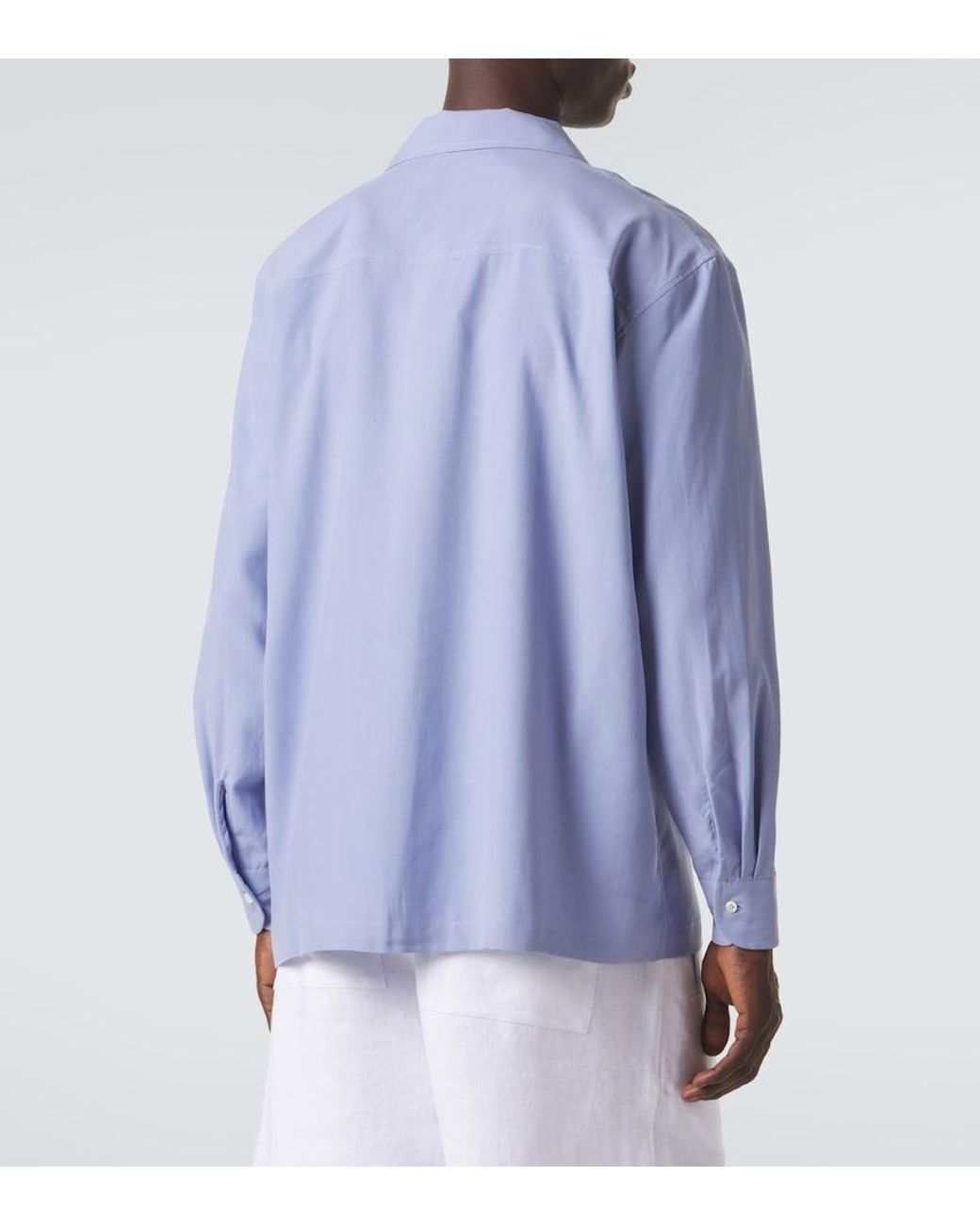 Saman Amel Blue Camp Silk Shirt for men