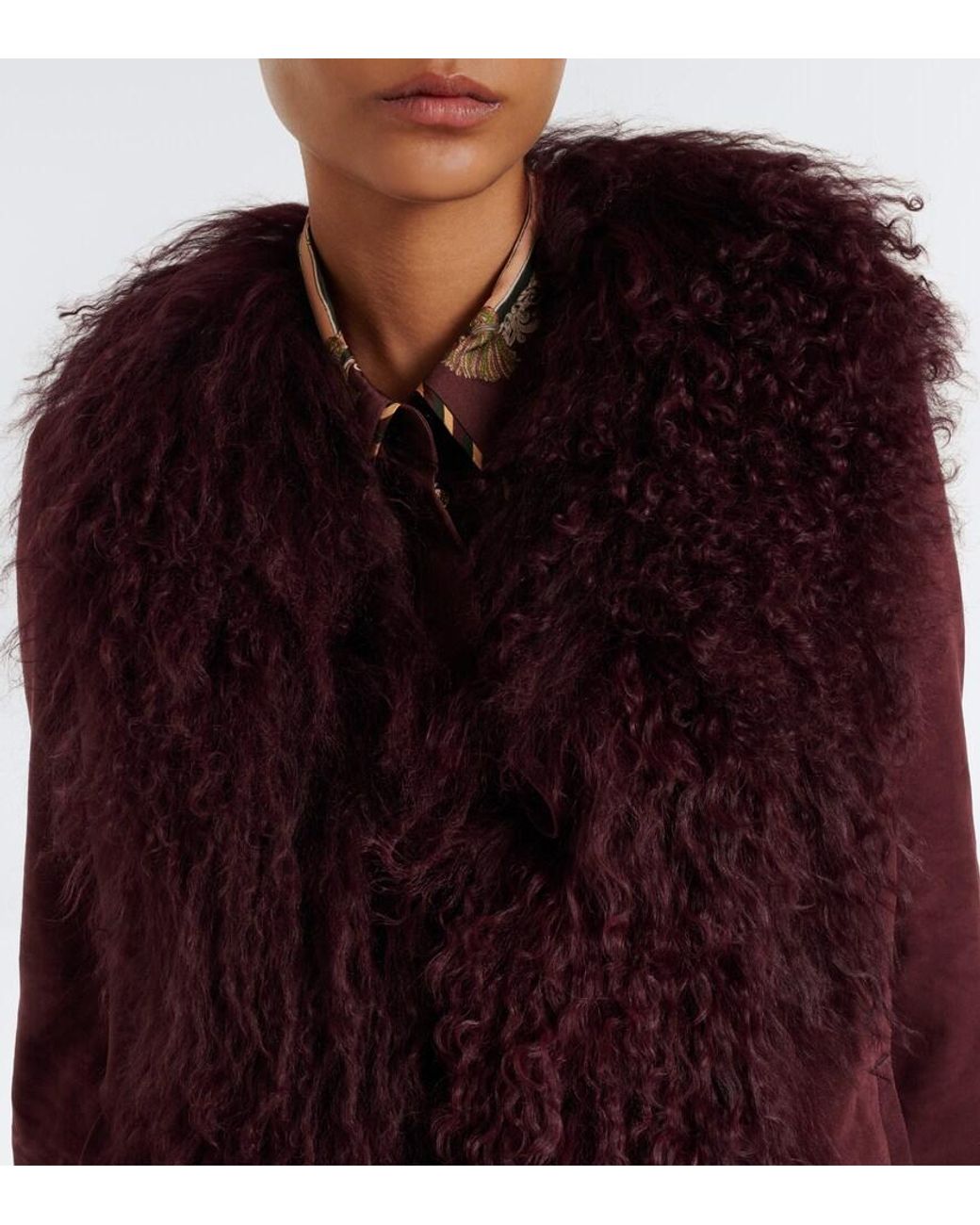 Rixo Purple Sammy Shearling-Trimmed Suede Jacket