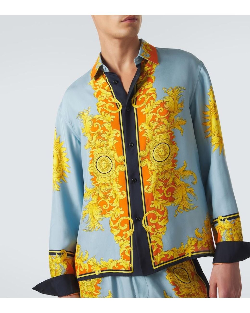 Versace Blue Printed Silk Shirt for men