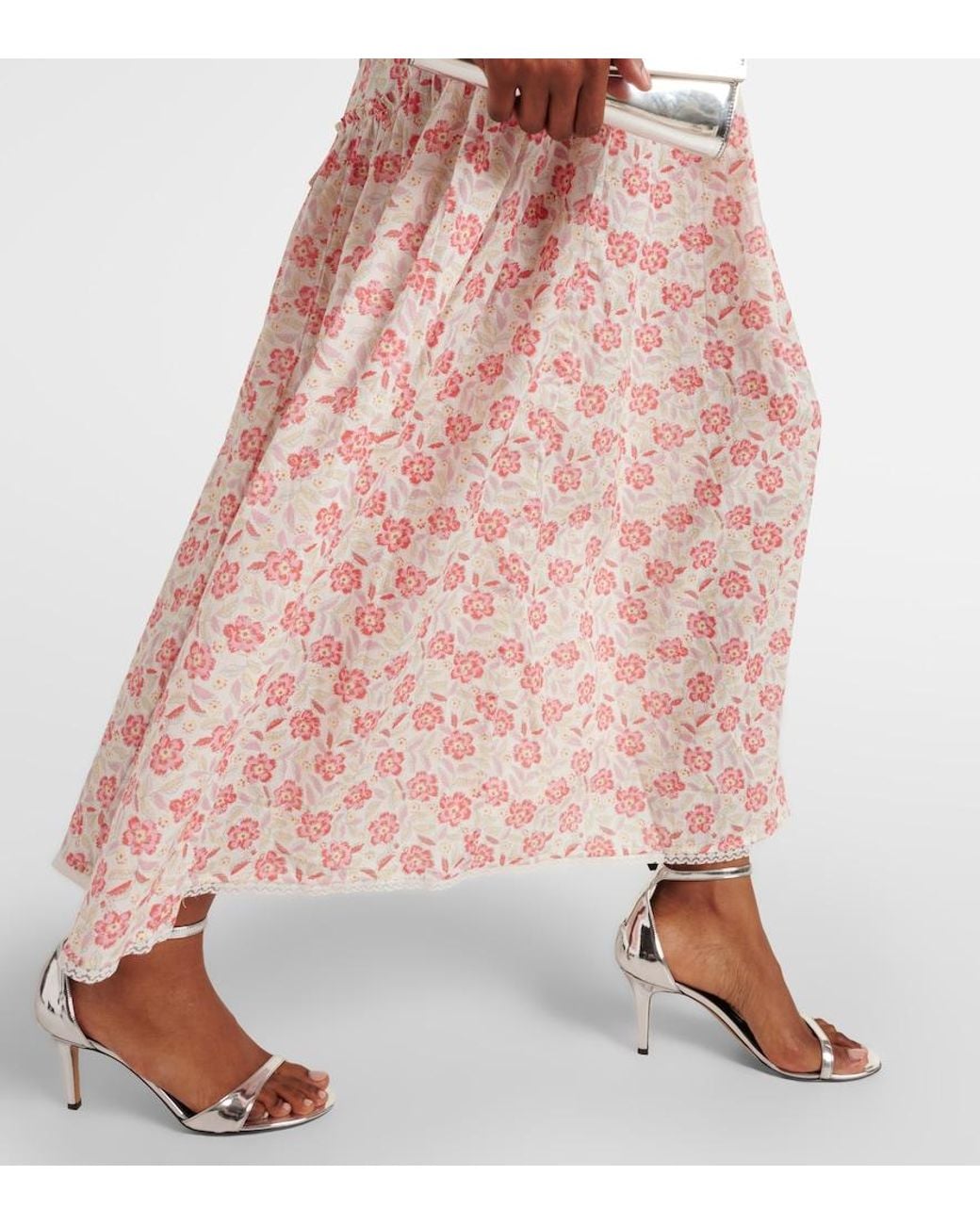 Rixo Pink Eugene Floral Ruffled Cotton Midi Dress