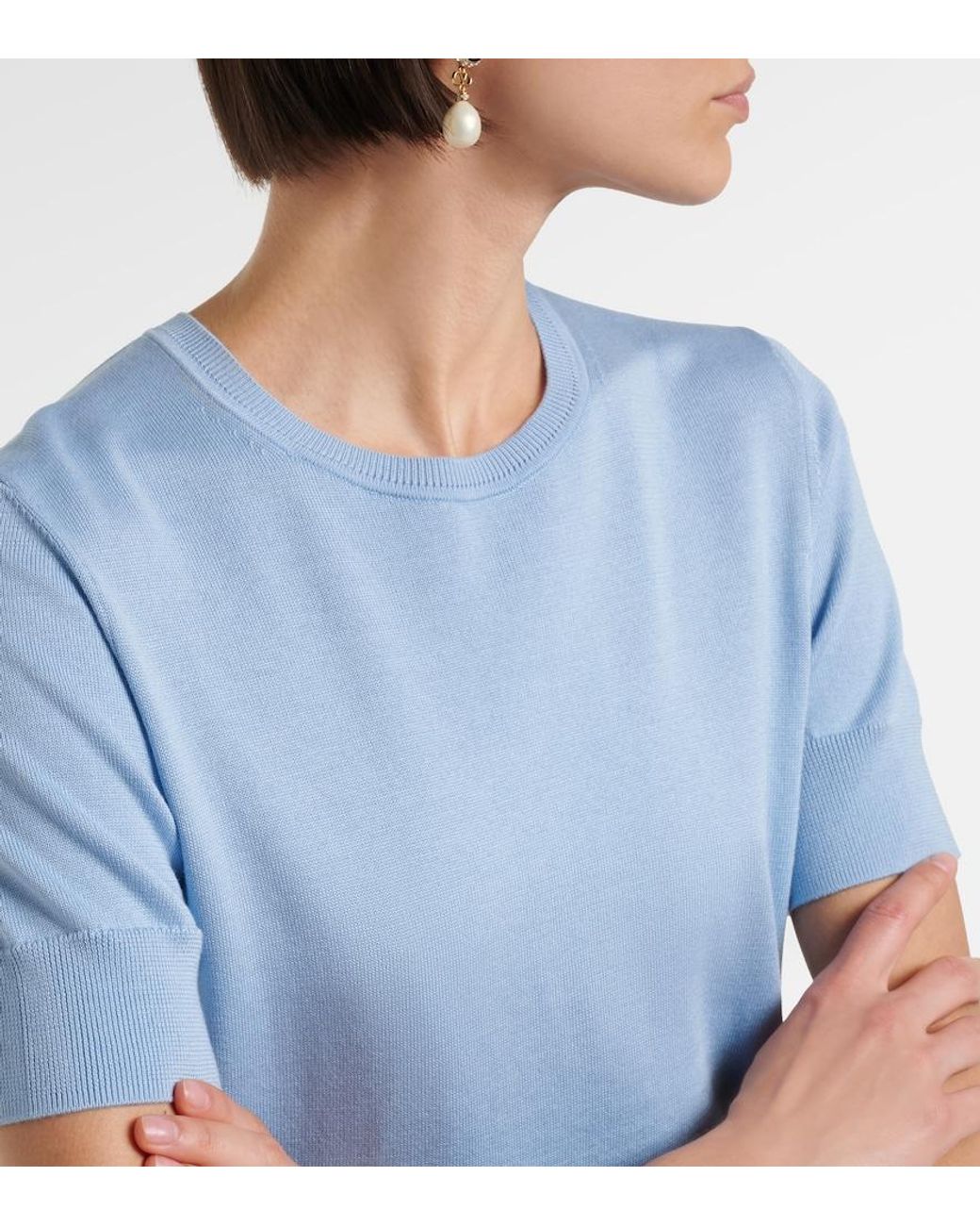 Carolina Herrera Blue Silk And Cotton Sweater
