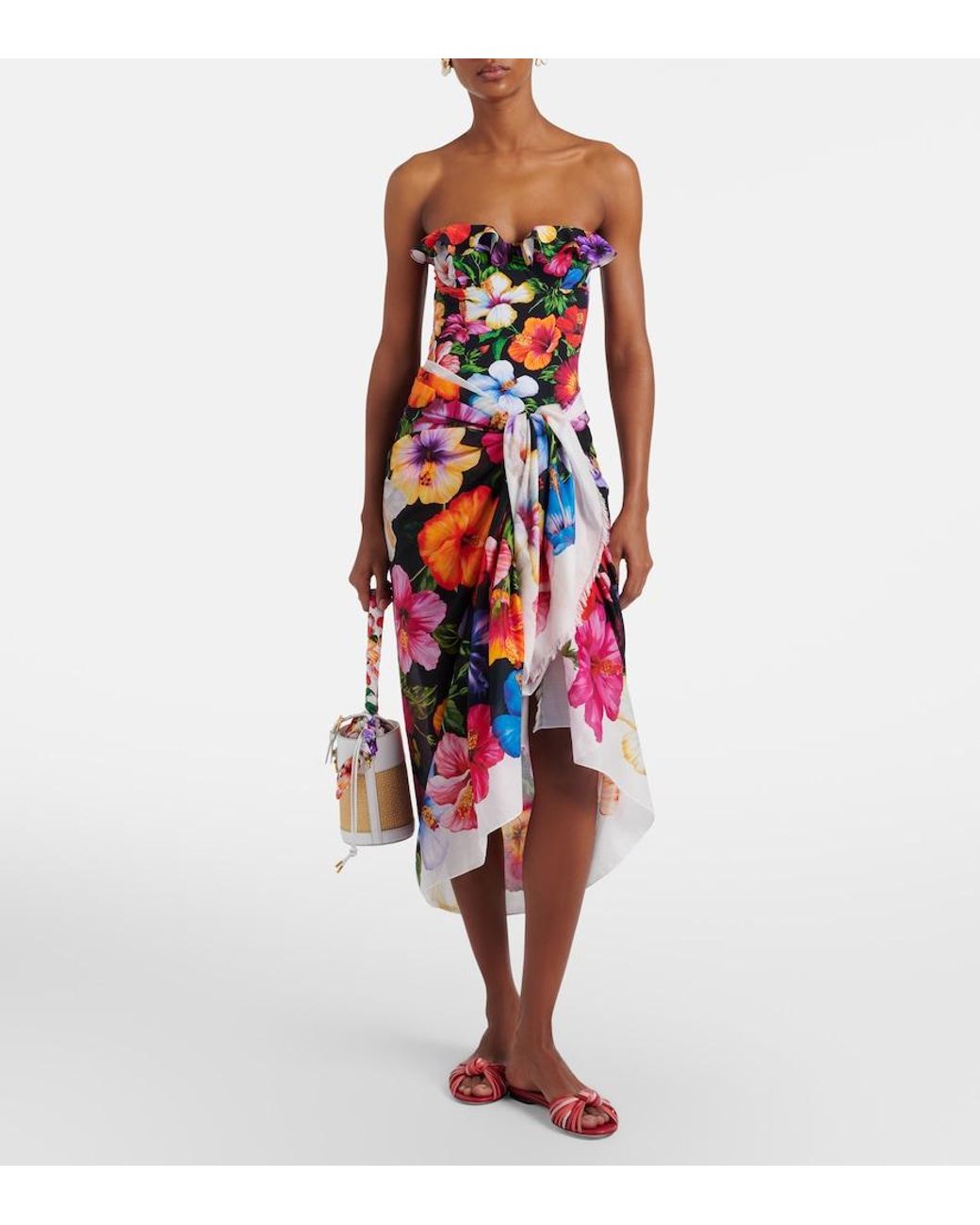 Dolce & Gabbana Red Floral Cotton Beach Cover-Up