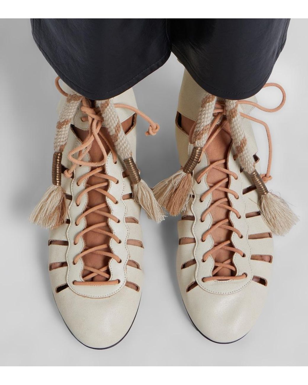 Isabel Marant Natural Liade Leather Lace-Up Ankle Boots