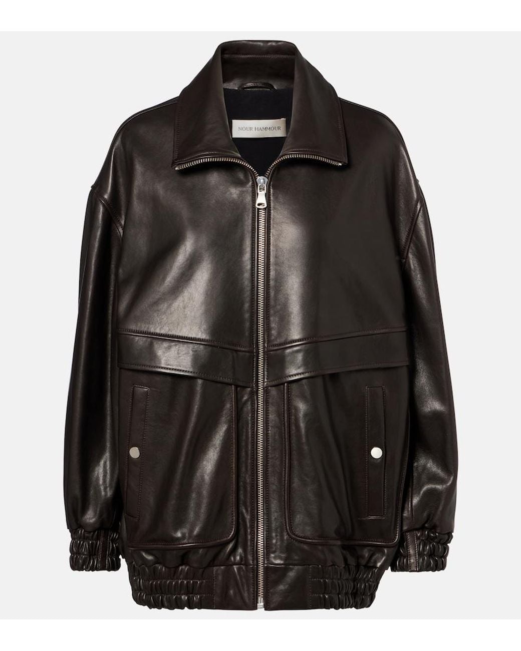 Nour Hammour Black Beck Leather Bomber Jacket