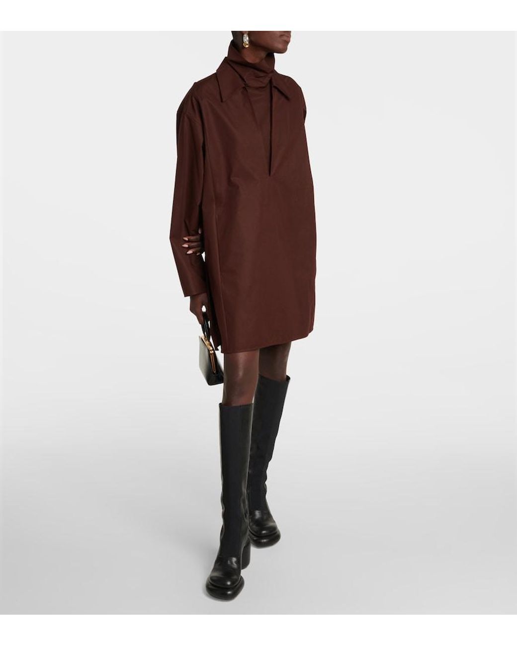 Jil Sander Brown Layered Cotton Minidress