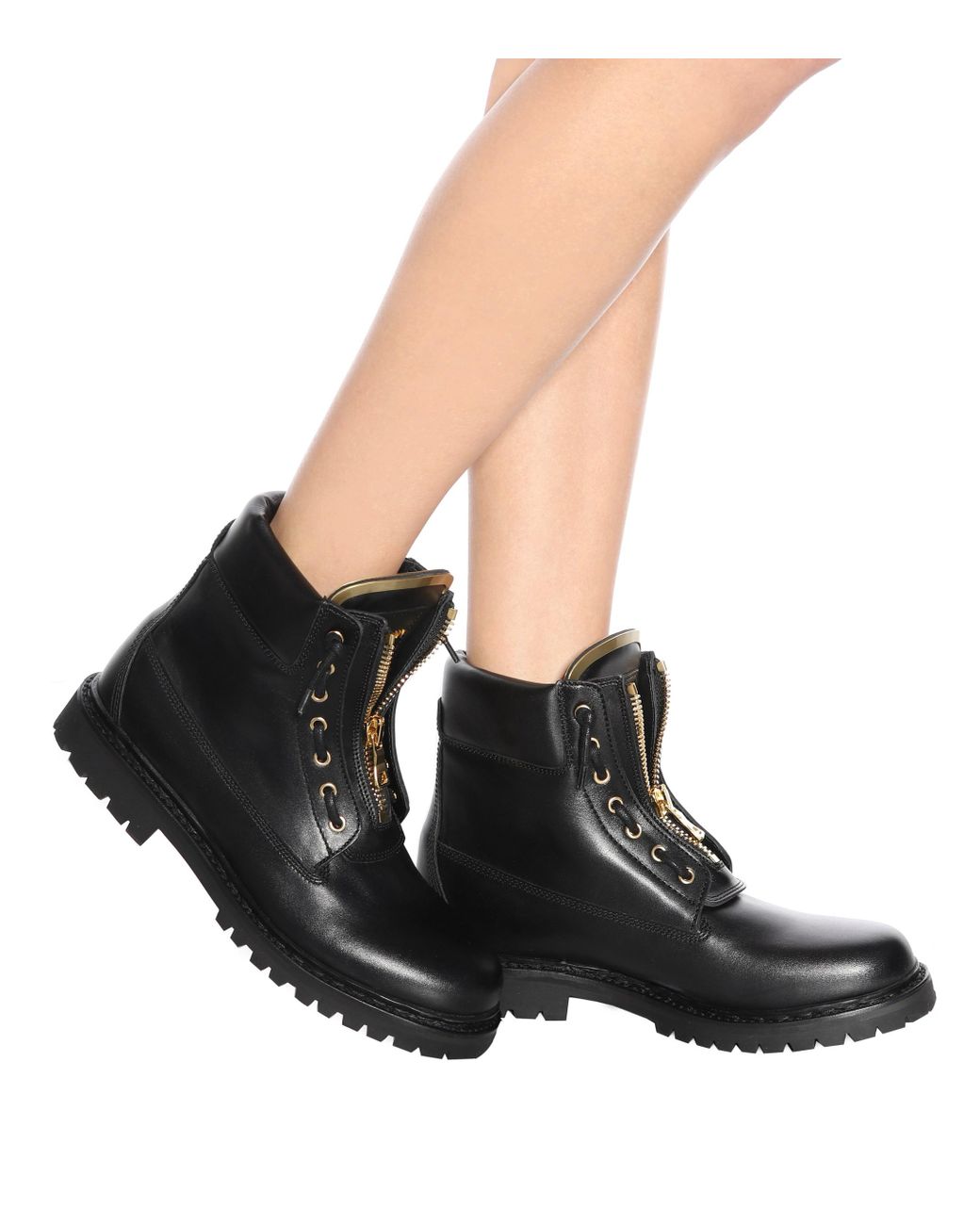 Balmain Taiga Leather Boots in Black | Lyst