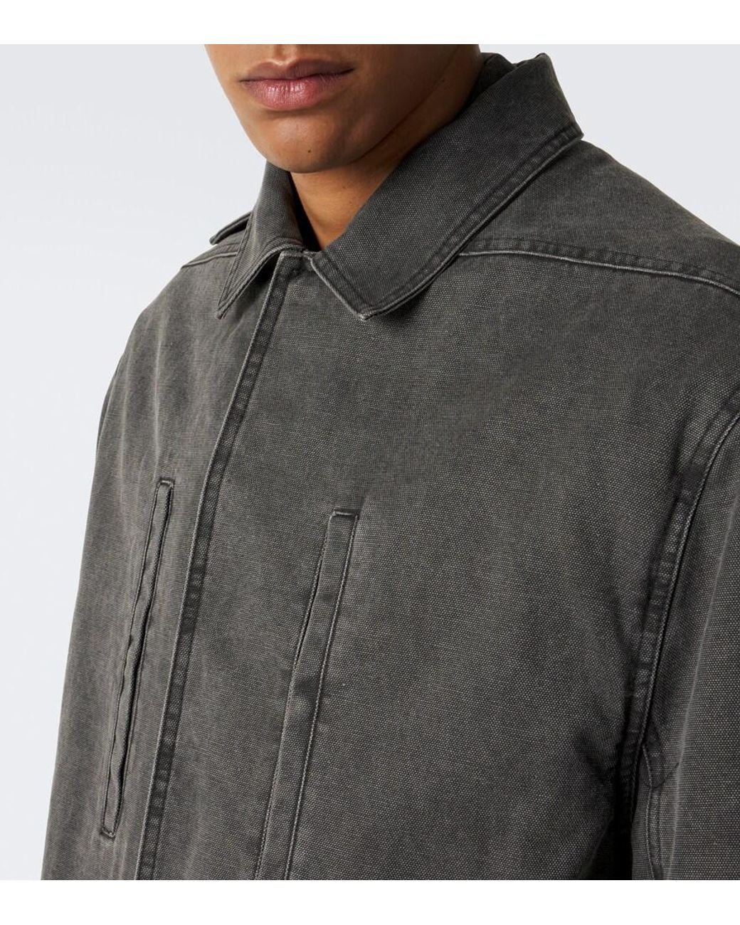 Rick Owens Gray Collared Mac Coated Cotton Canvas Jacket for men