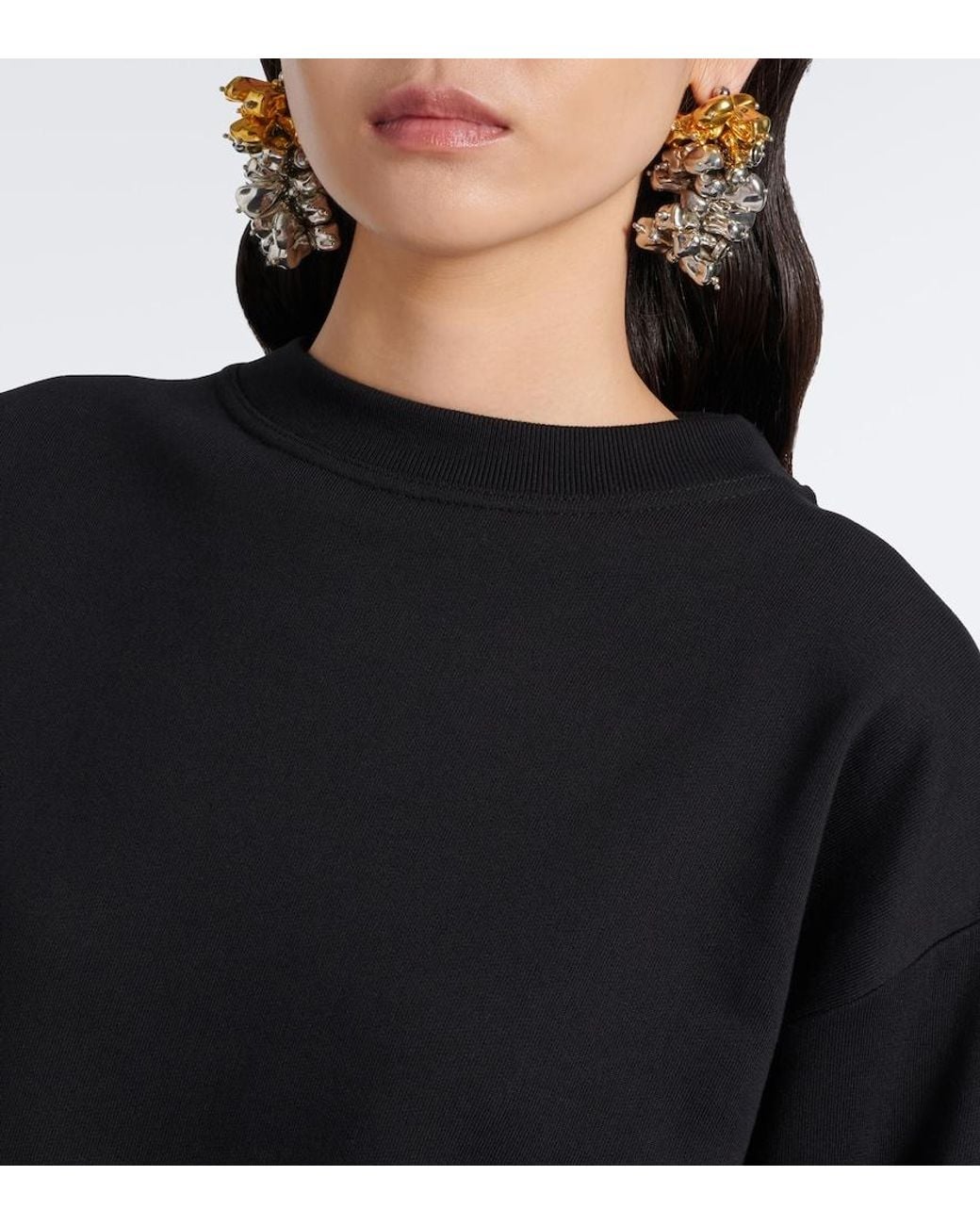 Dries Van Noten Black Cropped Cotton Jersey Sweatshirt