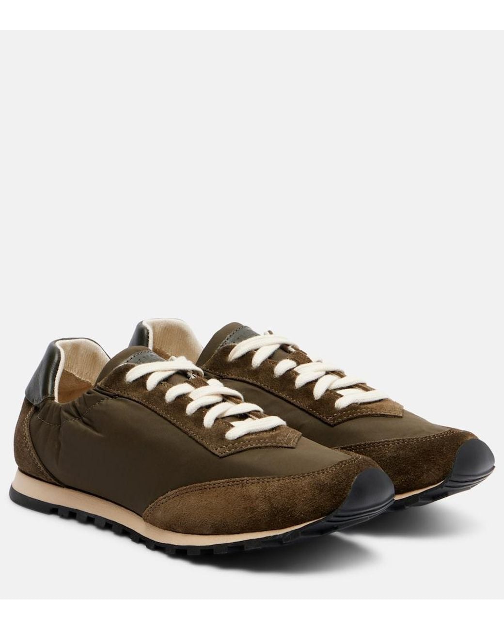 Le Monde Beryl Brown Slim Runner Suede-Trimmed Sneakers