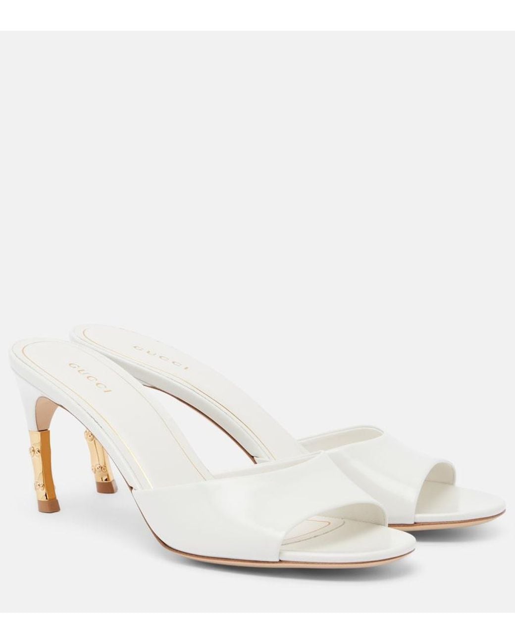 Gucci White Bamboo Leather Mules
