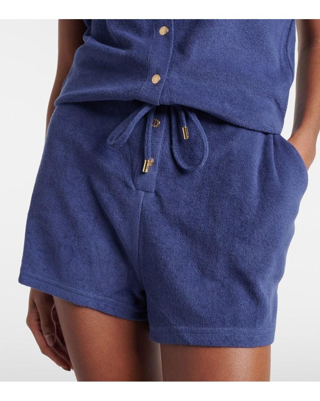 Melissa Odabash Blue Naomi Cotton-Blend Terry Romper