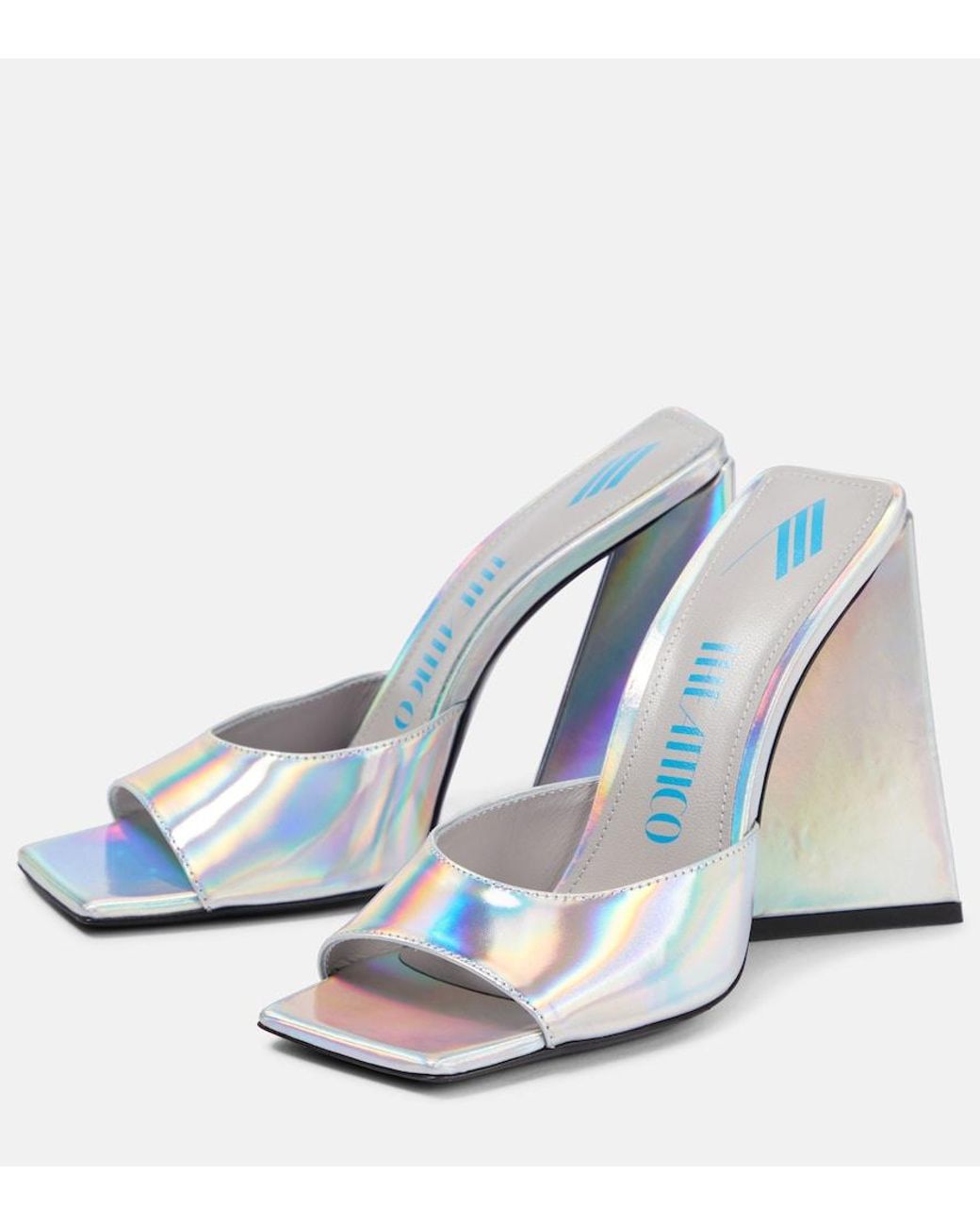 The Attico Blue Devon Metallic Leather Mules