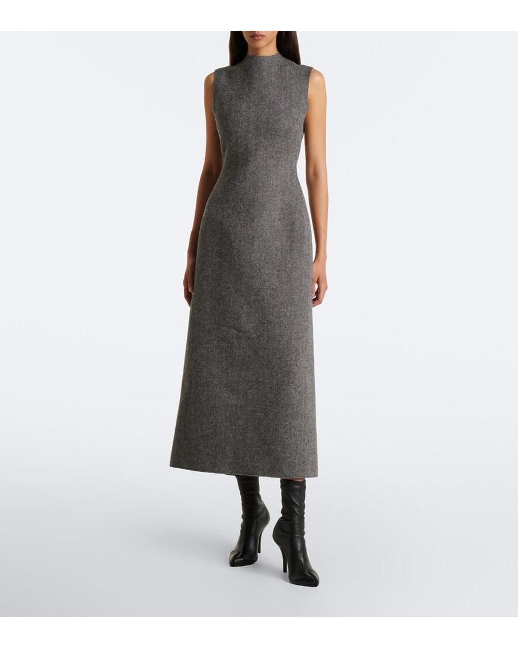 Maison Margiela Gray Herringbone Virgin Wool Midi Dress