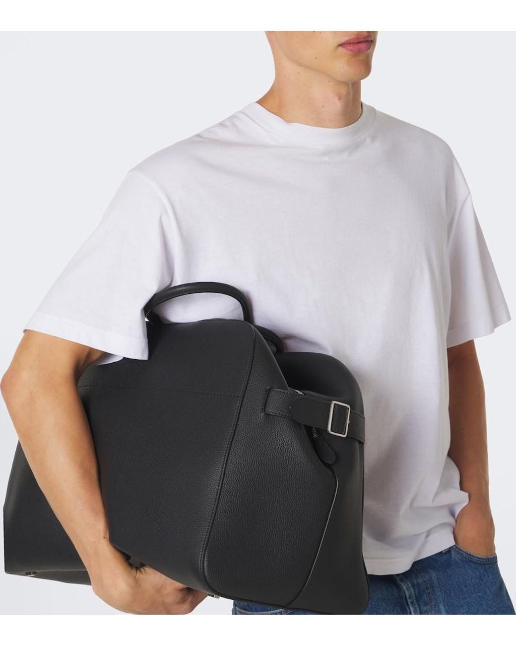 The Row Black Marco Leather Duffel Bag for men