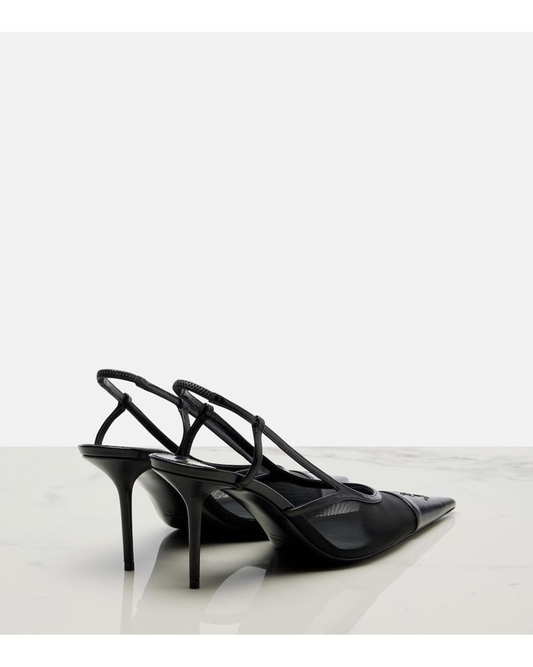 Saint Laurent Black Renee Mesh And Leather Slingback Pumps