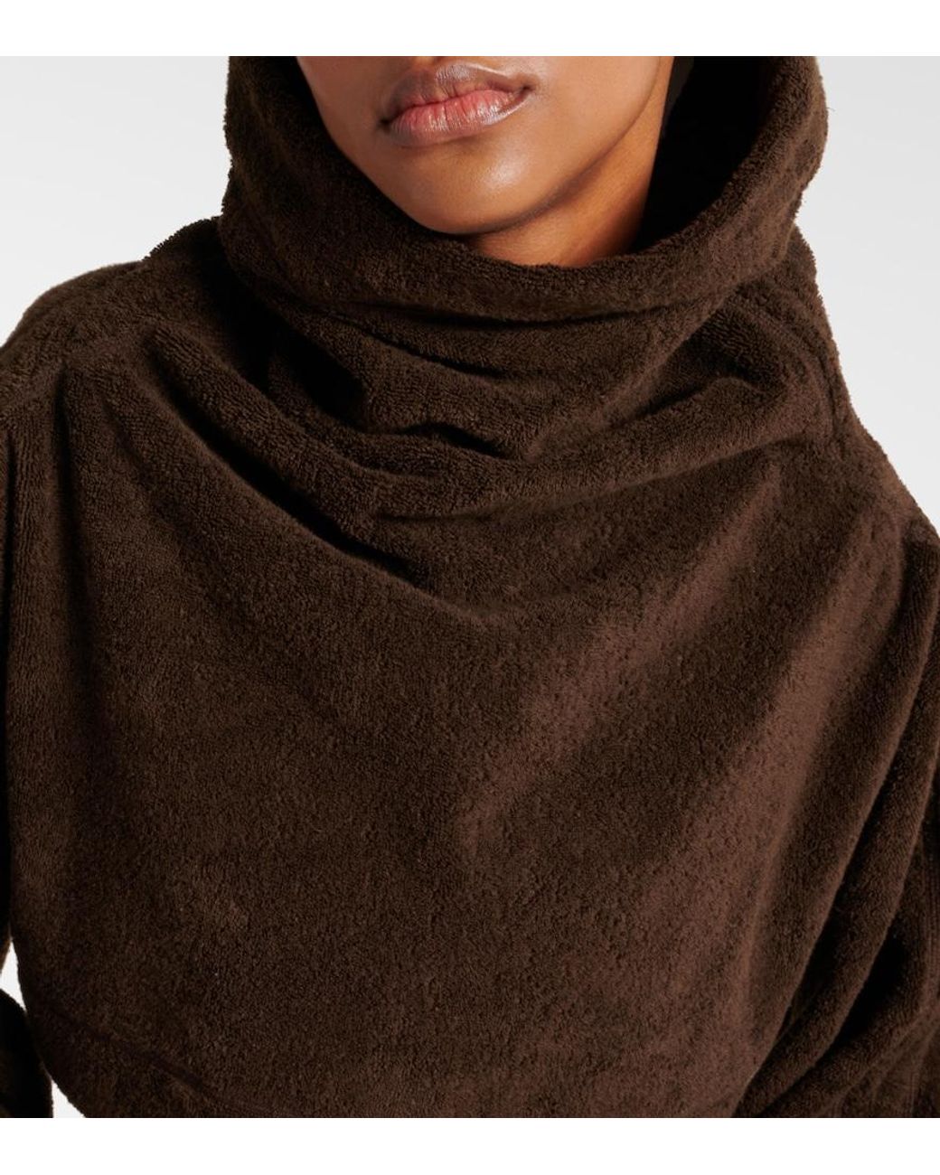 Alaïa Brown Cropped Cotton Terry Hoodie