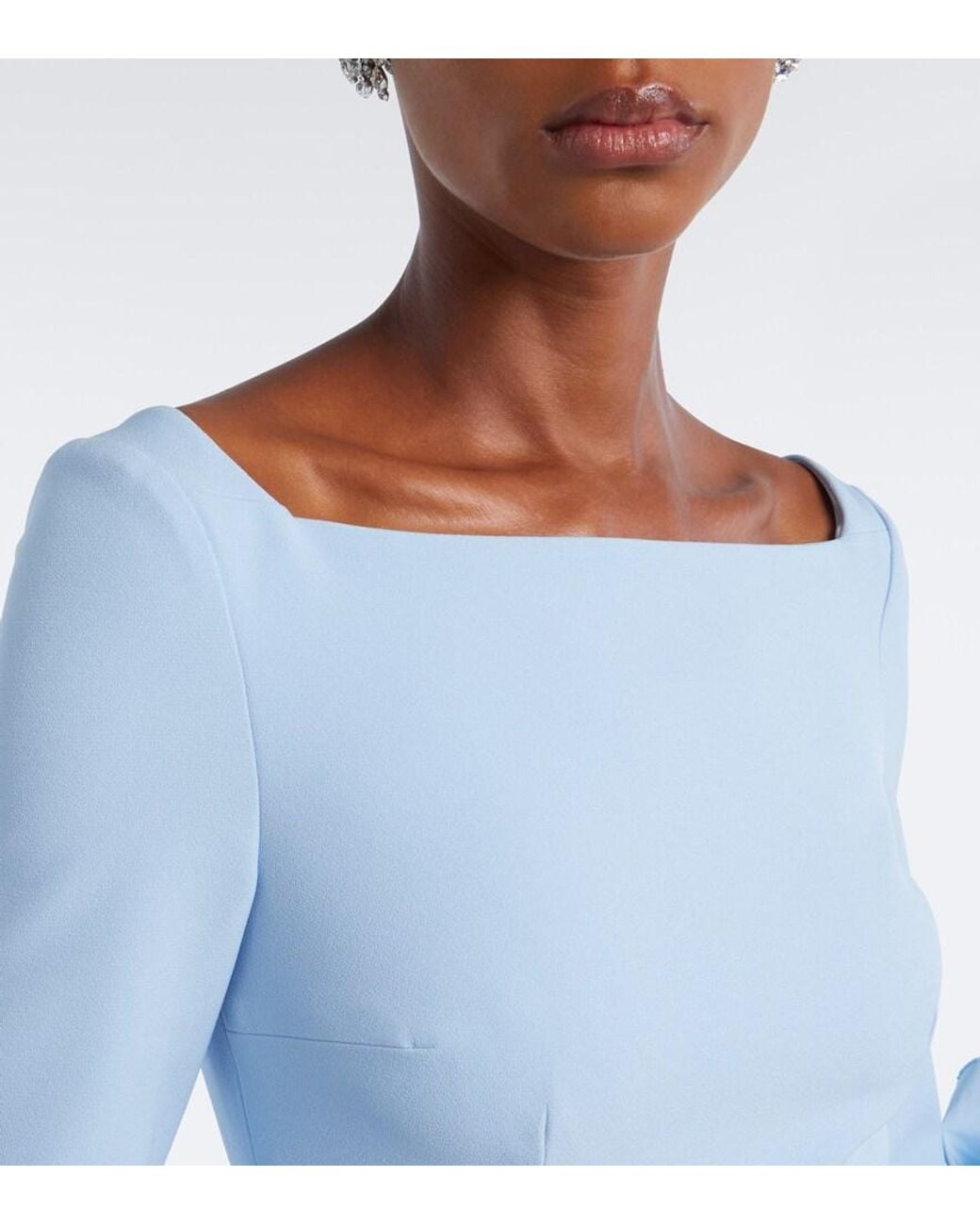 Safiyaa Blue Belisa Belted Ruffled Crepe Gown