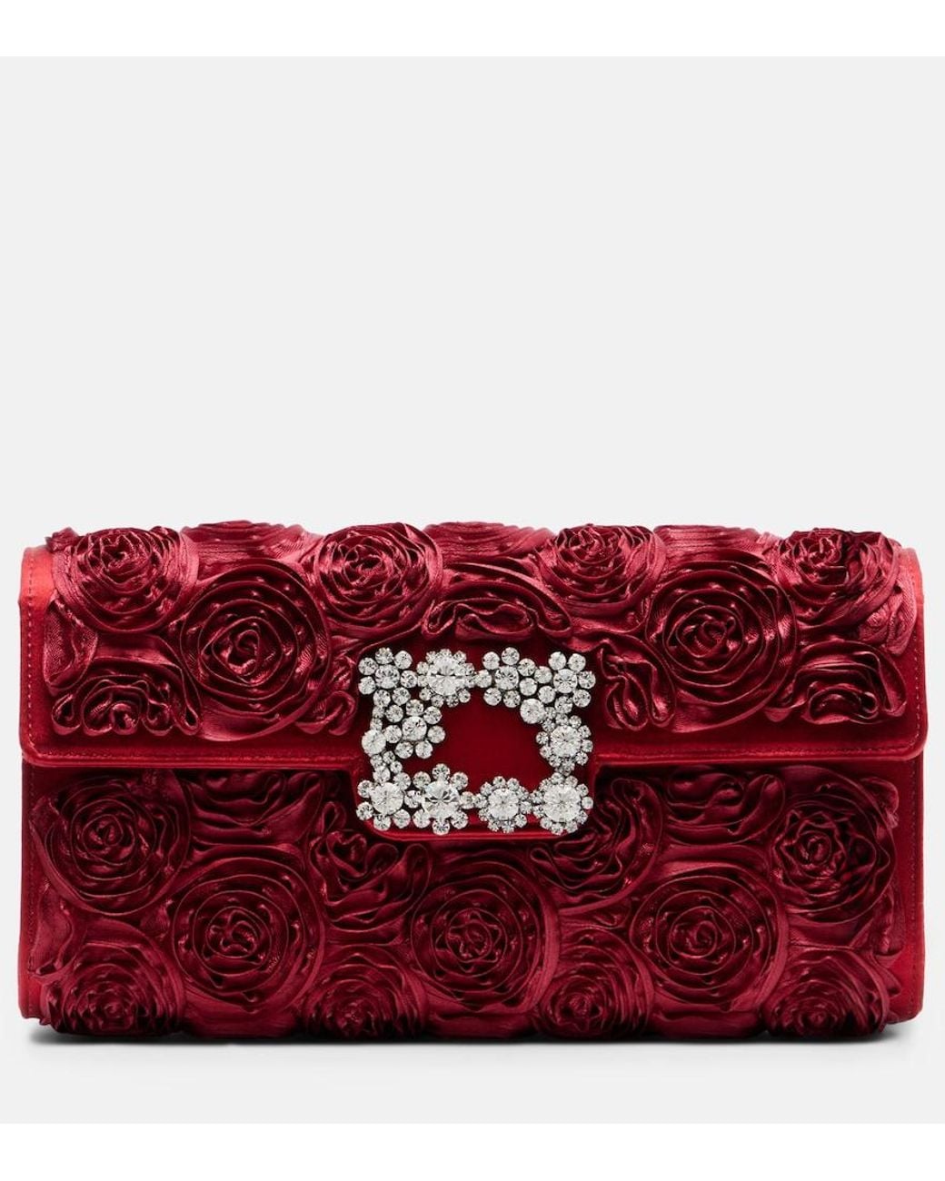 Roger Vivier Red Rose Vivier Embellished Satin Clutch