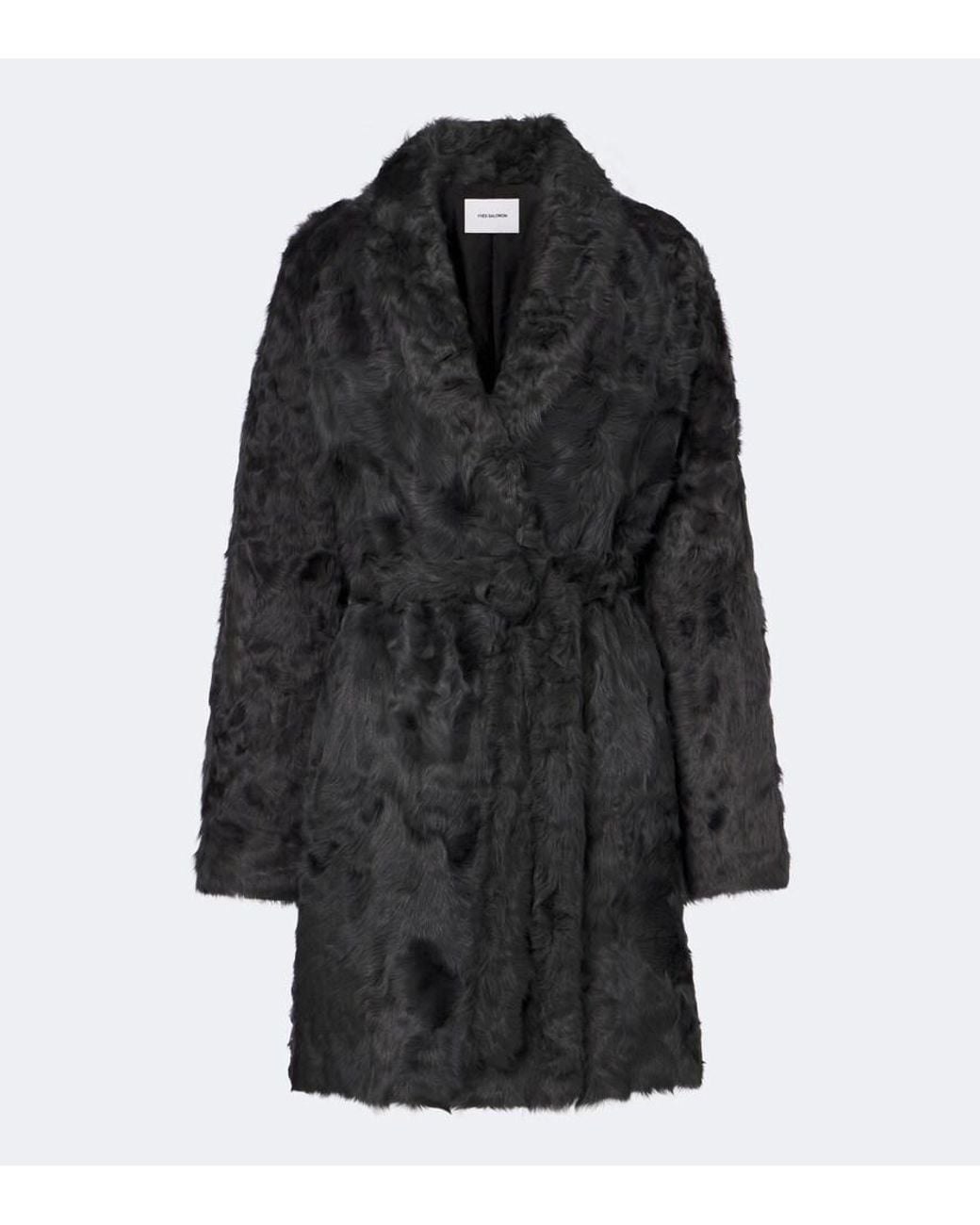 Yves Salomon Black Shearling Wrap Coat