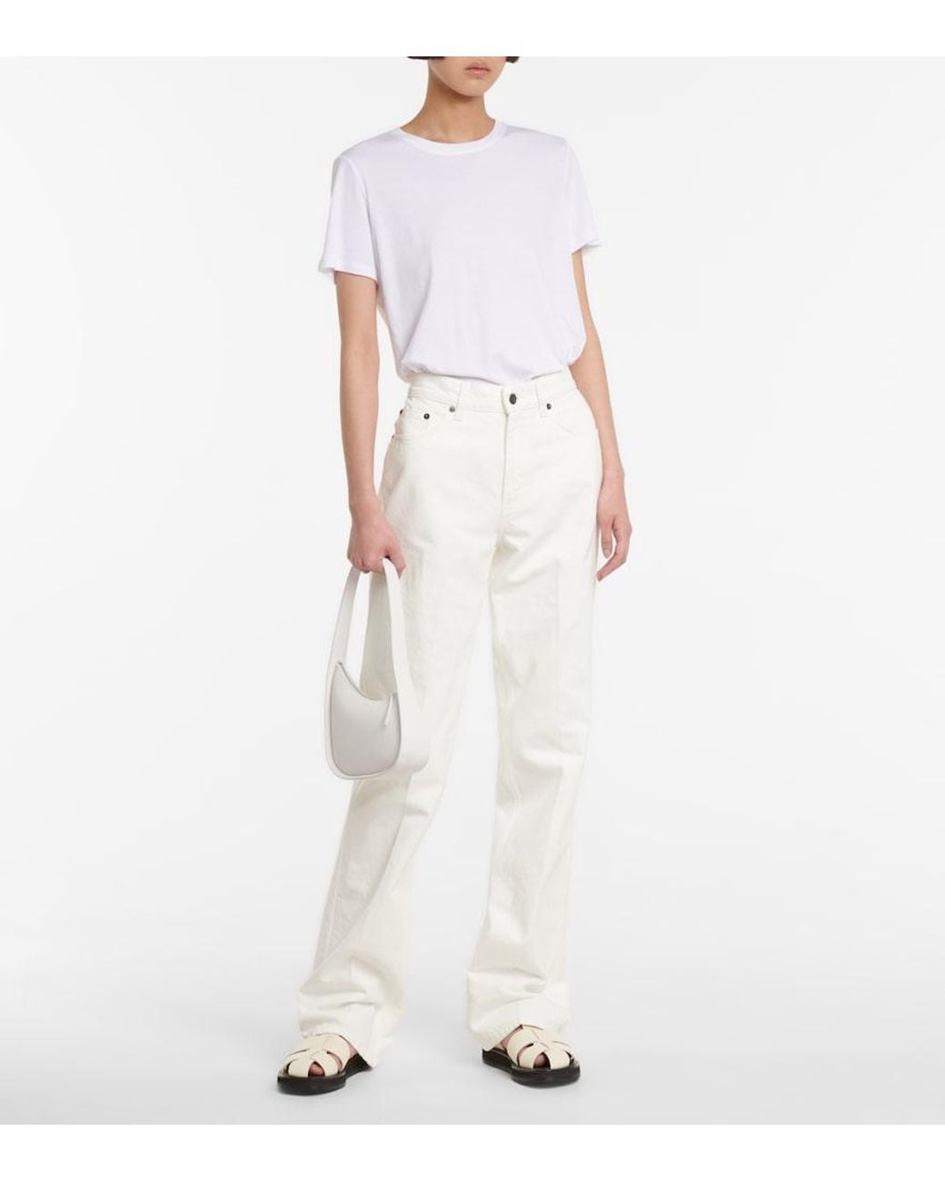 The Row White Schultertasche Half Moon Aus Leder