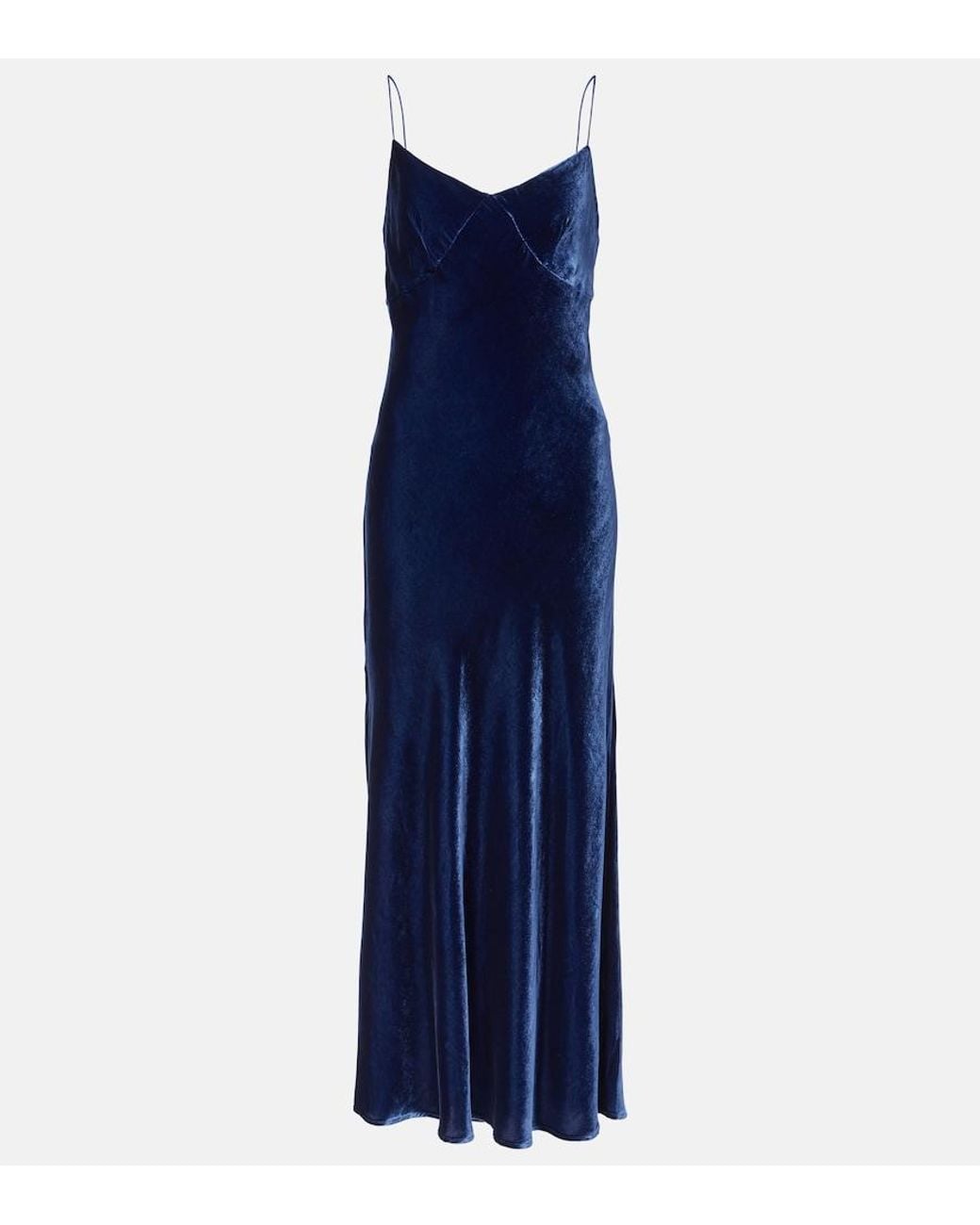 Asceno Blue Alberta Velvet Slip Dress