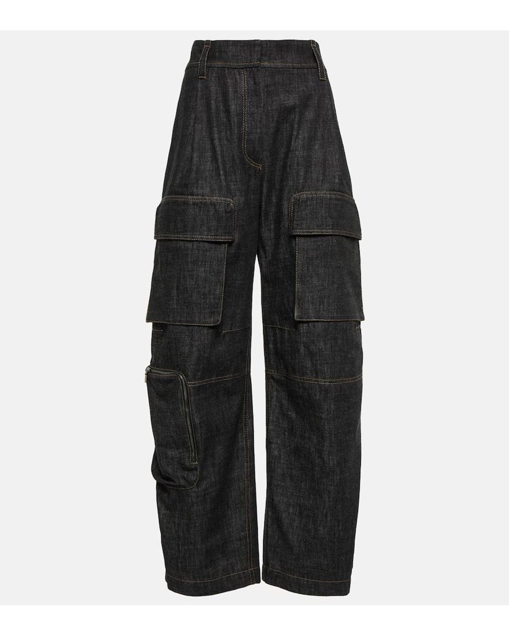 Brunello Cucinelli Black High-Rise Denim Cargo Pants