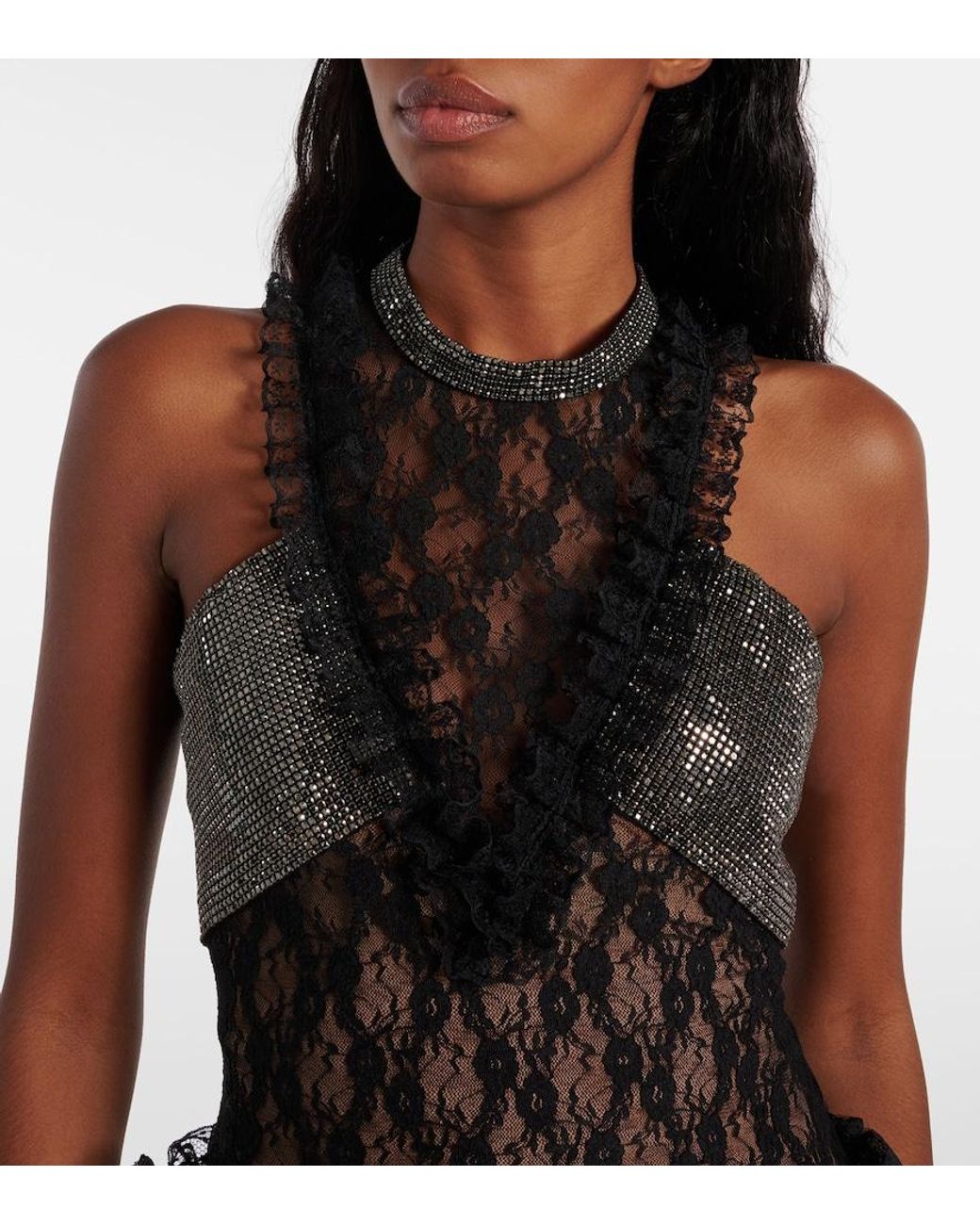 Self-Portrait Black X Christopher Kane Embellished Lace Minidress
