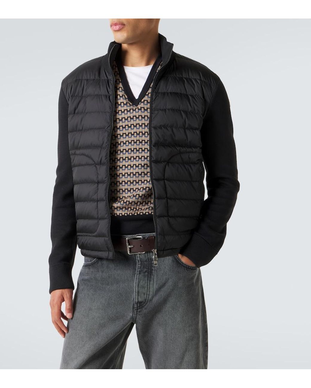 Moncler Black Tricot Down-Paneled Wool-Blend Cardigan for men