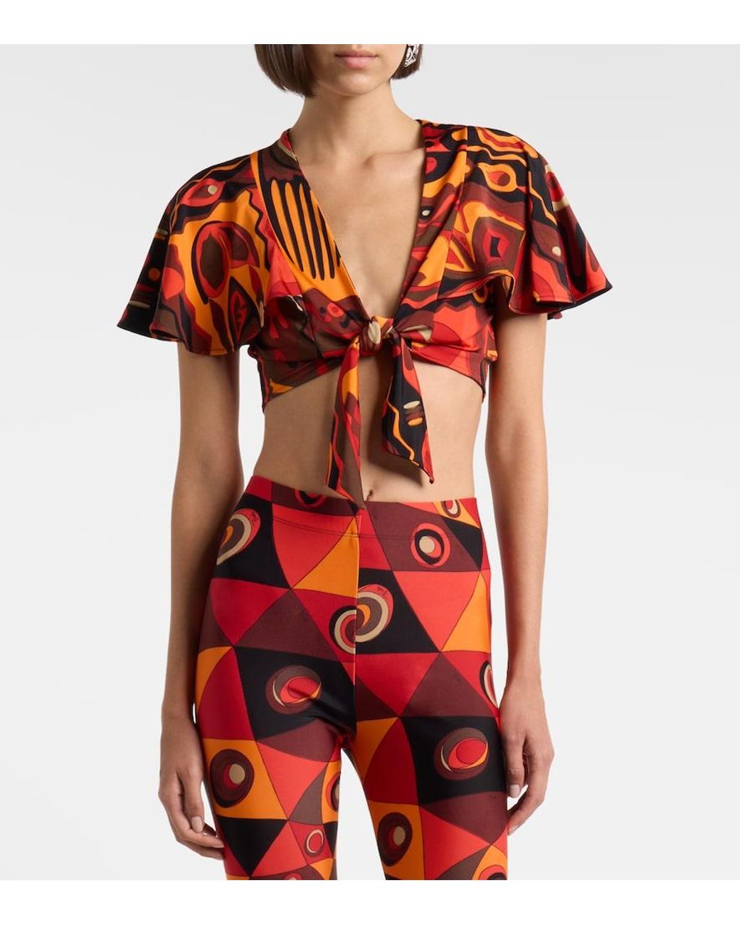 Emilio Pucci Red Kwango Jersey Satin Crop Top