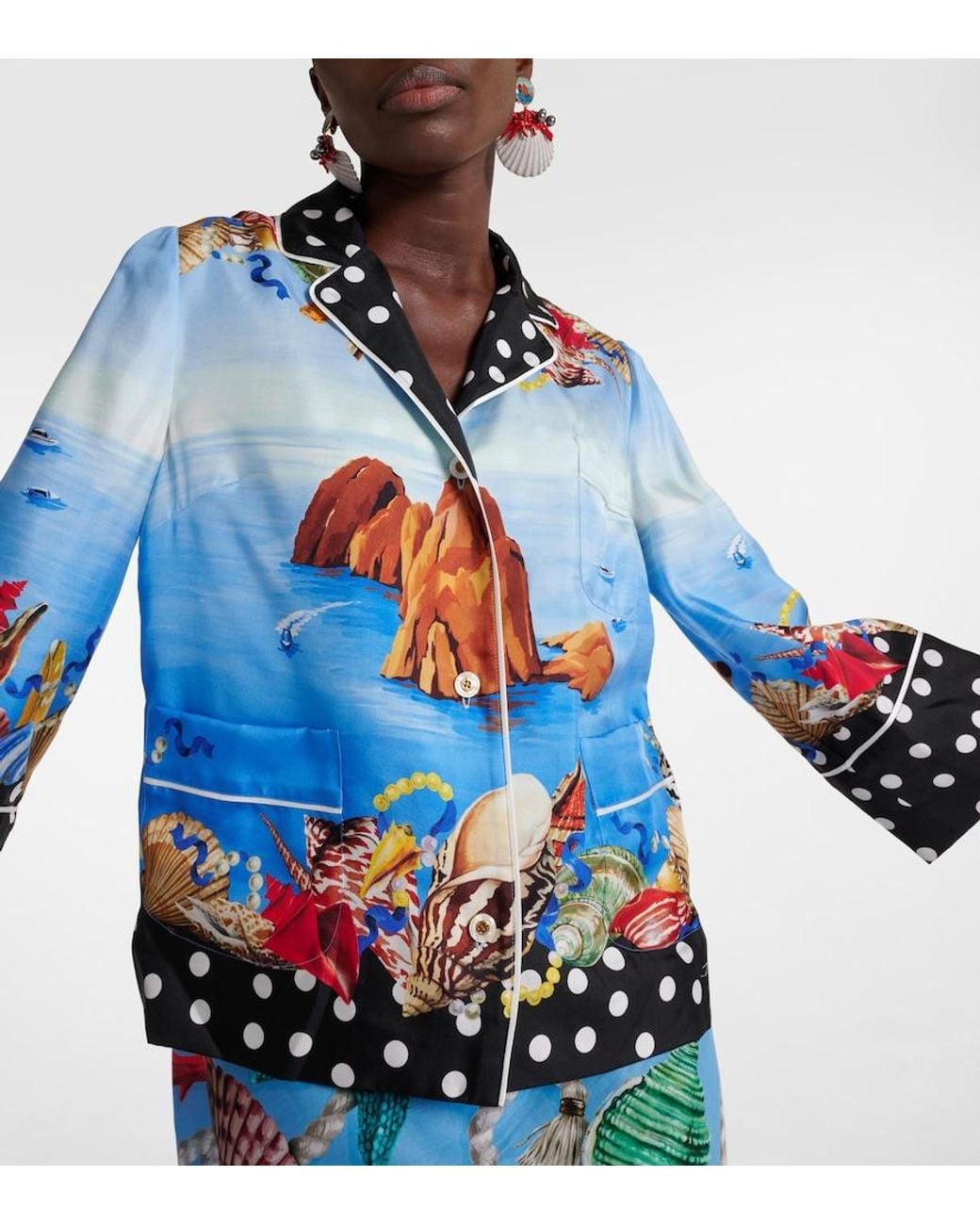 Dolce & Gabbana Blue Capri Printed Silk Satin Shirt