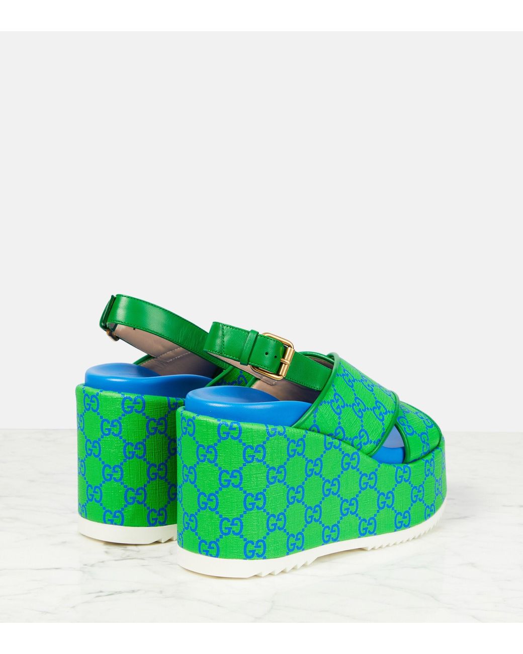 Gucci GG Supreme Platform Sandals in Green | Lyst