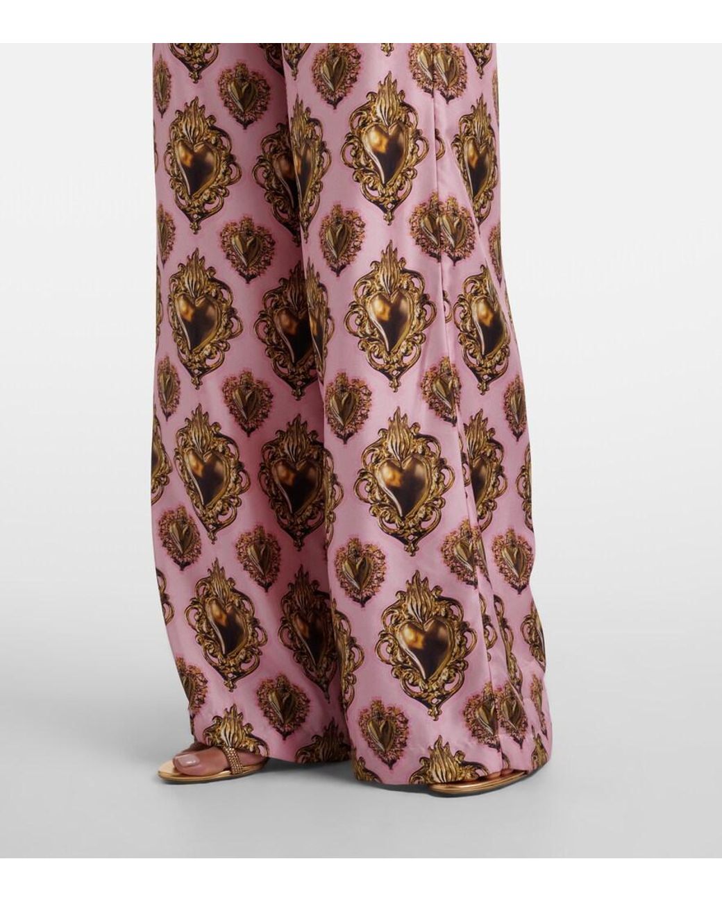 Dolce & Gabbana Pink Printed High-Rise Silk Palazzo Pants