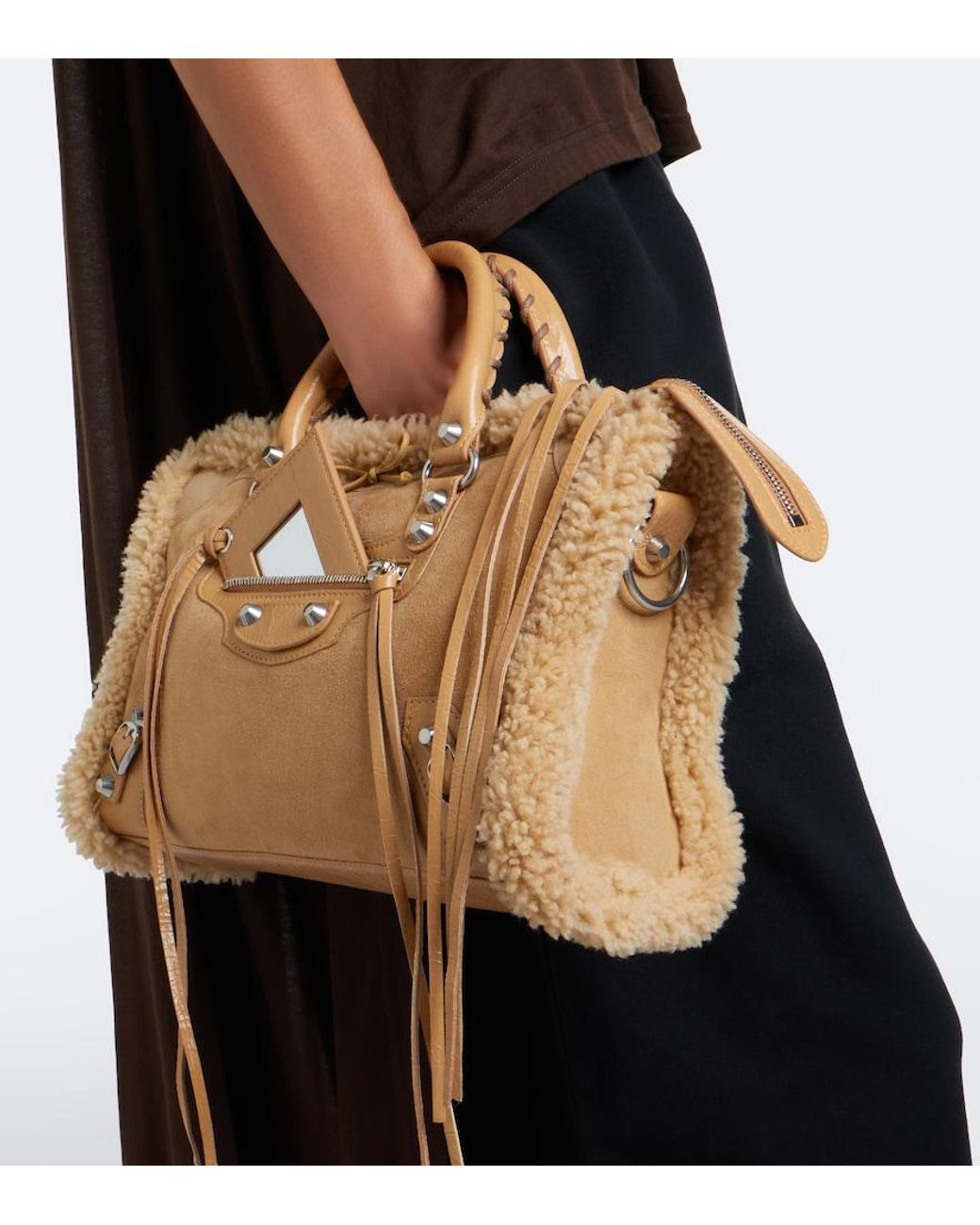 Balenciaga Natural Le City Small Suede Top-Handle Bag