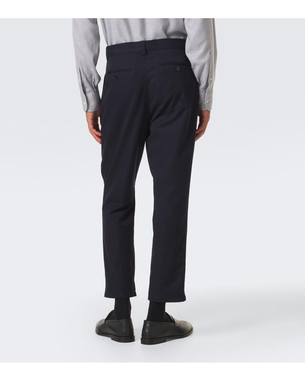 Brunello Cucinelli Blue Cotton And Wool Tapered Pants for men