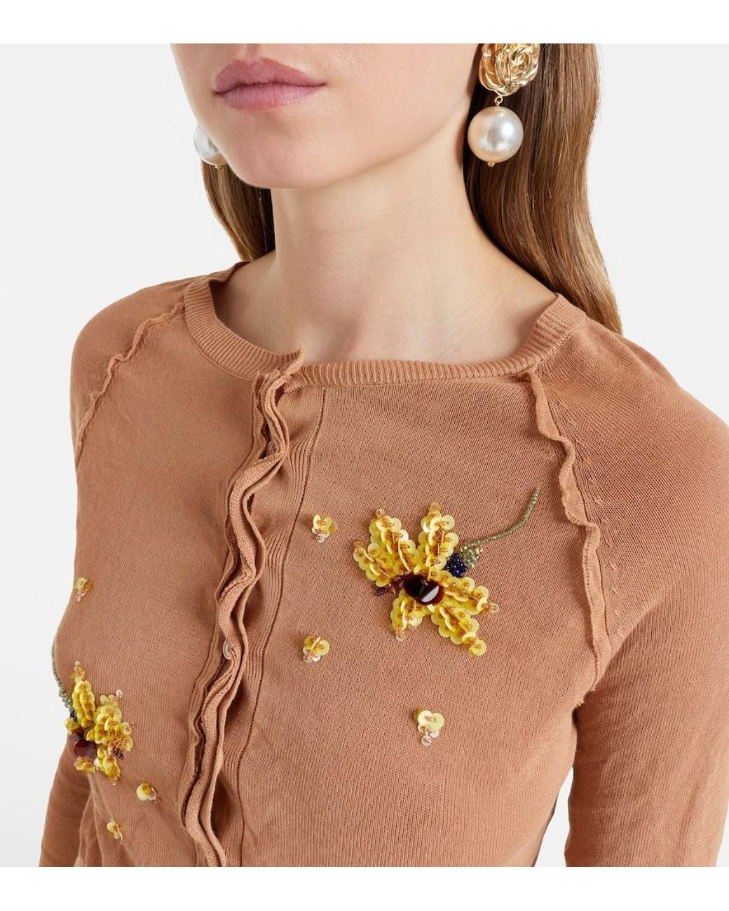ShuShu/Tong Blue Beaded Floral Cotton-Blend Cardigan